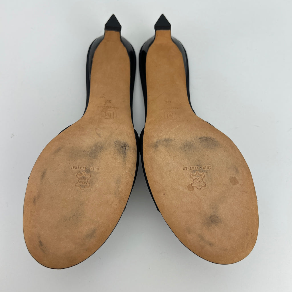 Bruno Magli | Black Nylon Leather Kitten Heel Slide Mules (38)