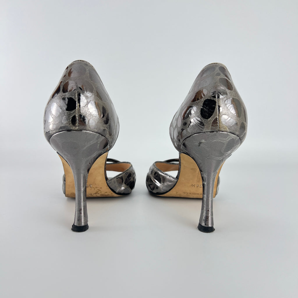Manolo Blahnik | Sedaraby Metallic Silver Animal Print Buckle D'Orsay Pumps (36.5)