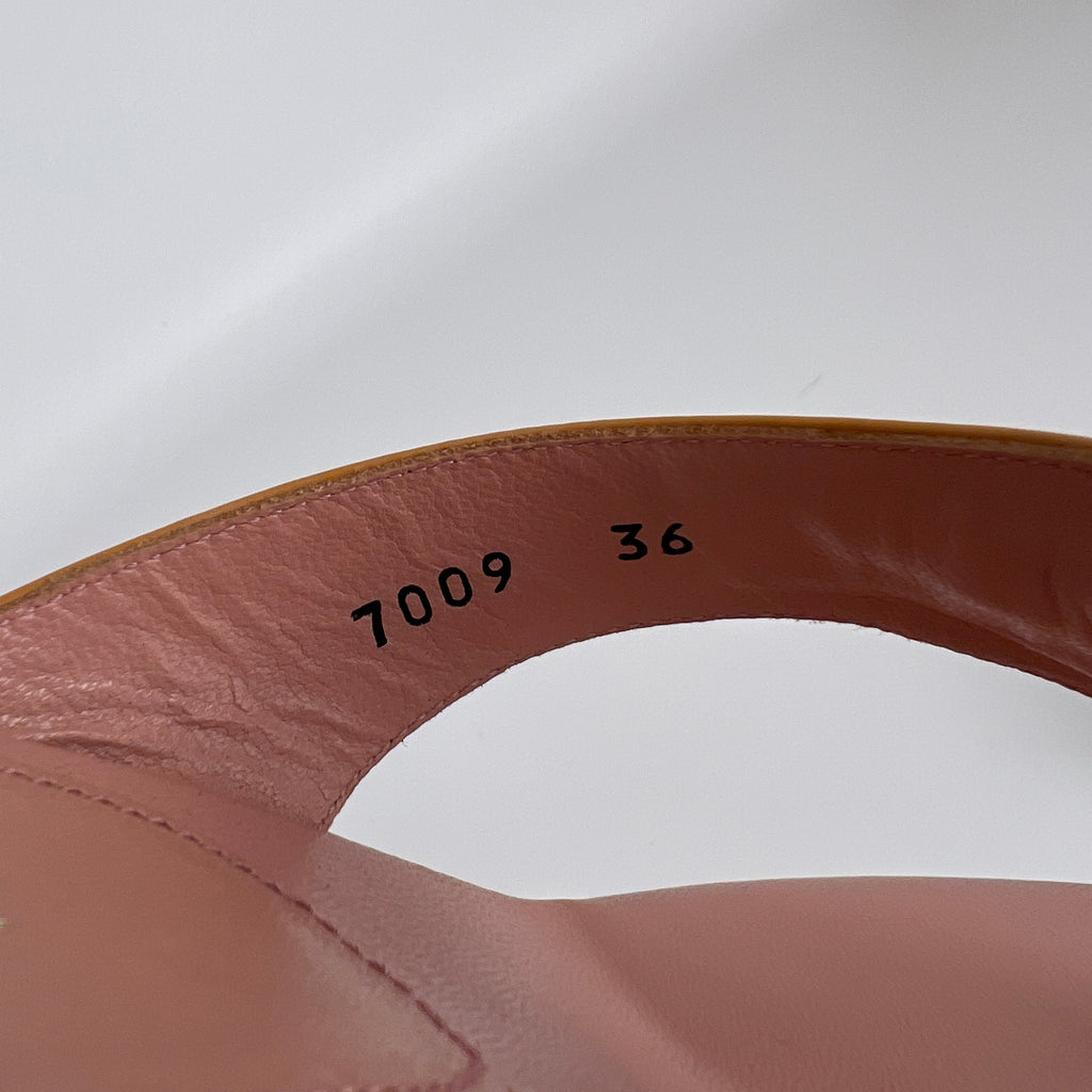 Prada | Vintage Y2K Holiday Rosa Orange Patent Leather Logo Thong Kitten Mules (36)