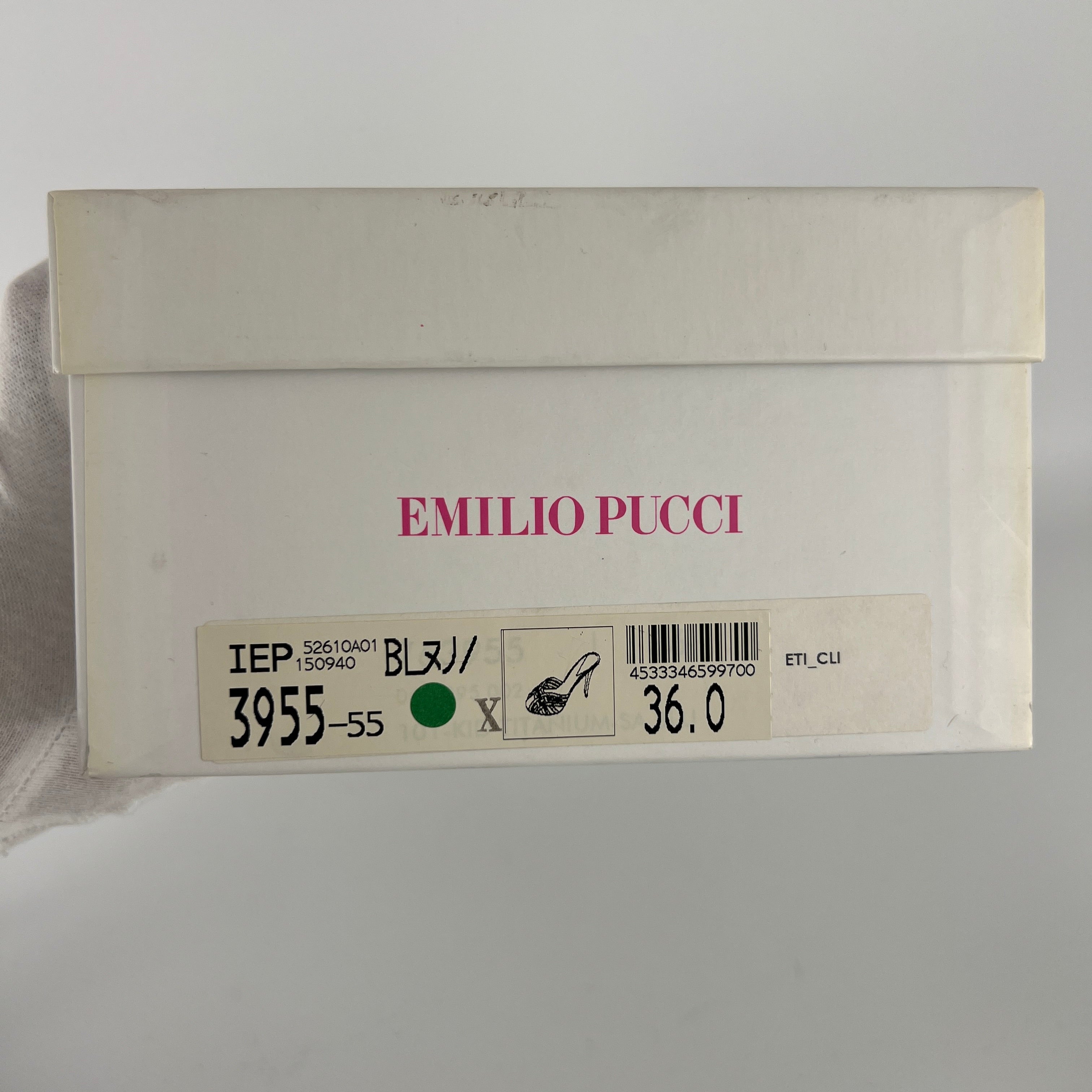 Emilio Pucci | Vintage Y2K Blue Metallic Silver Stiletto Mules (36)