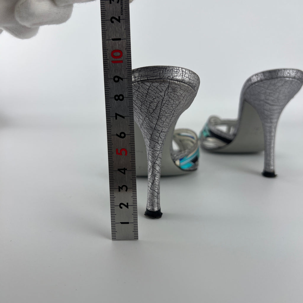 Emilio Pucci | Vintage Y2K Blue Metallic Silver Stiletto Mules (36)