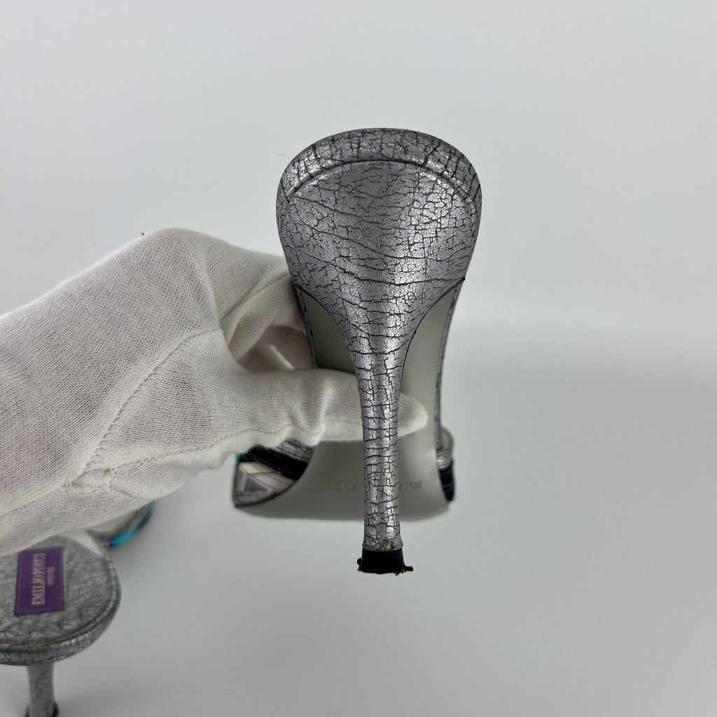Emilio Pucci | Vintage Y2K Blue Metallic Silver Stiletto Mules (36)