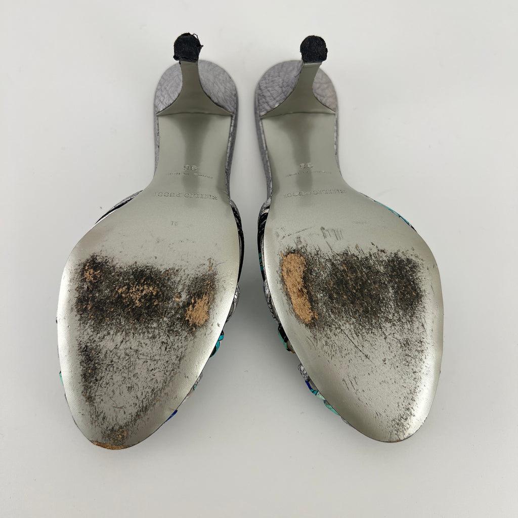 Emilio Pucci | Vintage Y2K Blue Metallic Silver Stiletto Mules (36)