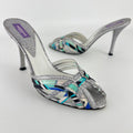 Emilio Pucci | Vintage Y2K Blue Metallic Silver Stiletto Mules (36)