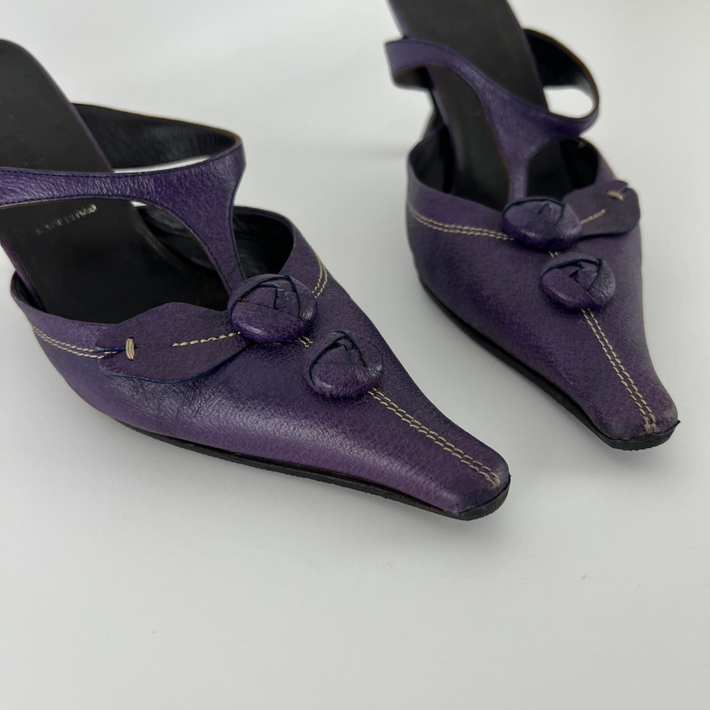 Prada | Archival Pointed Toe Purple Vintage Mid Heel Flower Mules (37)