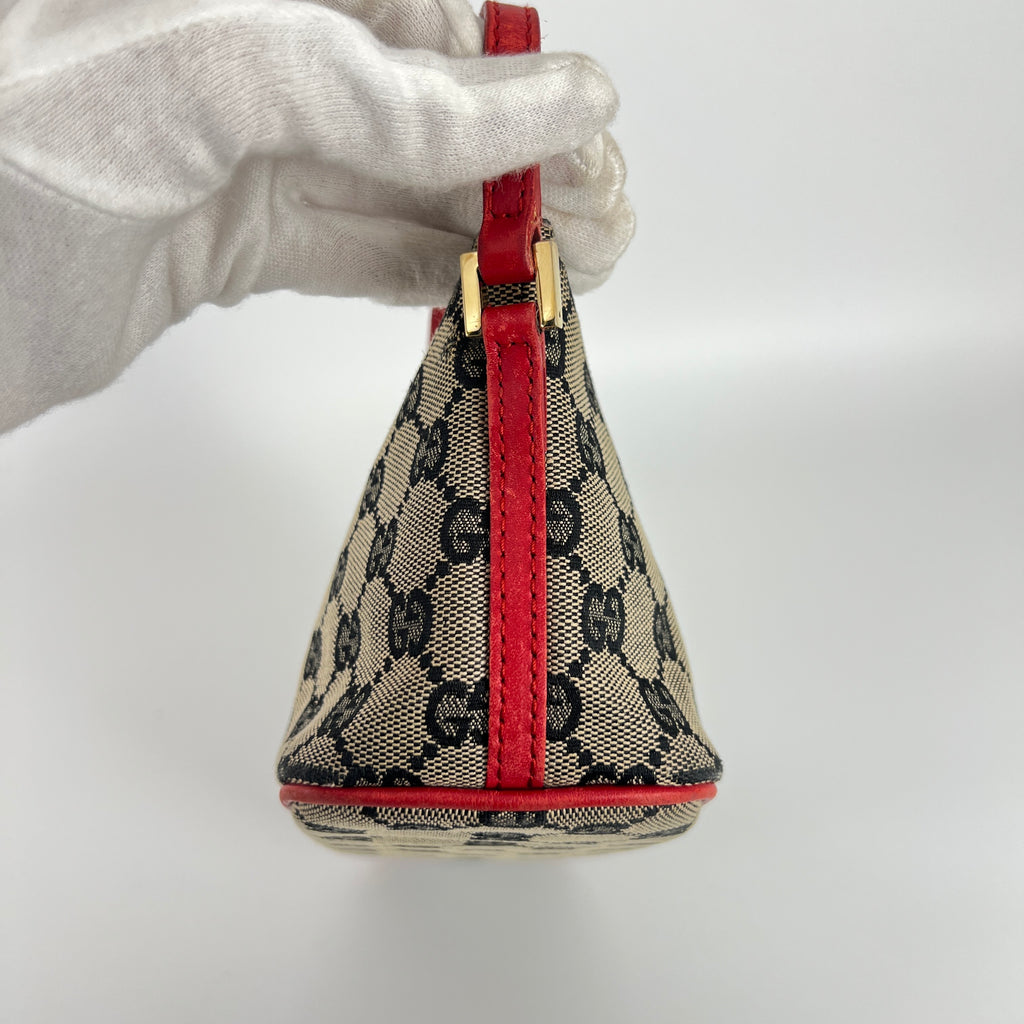 Gucci | Tom Ford Era Boat Pochette GG Monogram Beige Canvas Red Leather Bag
