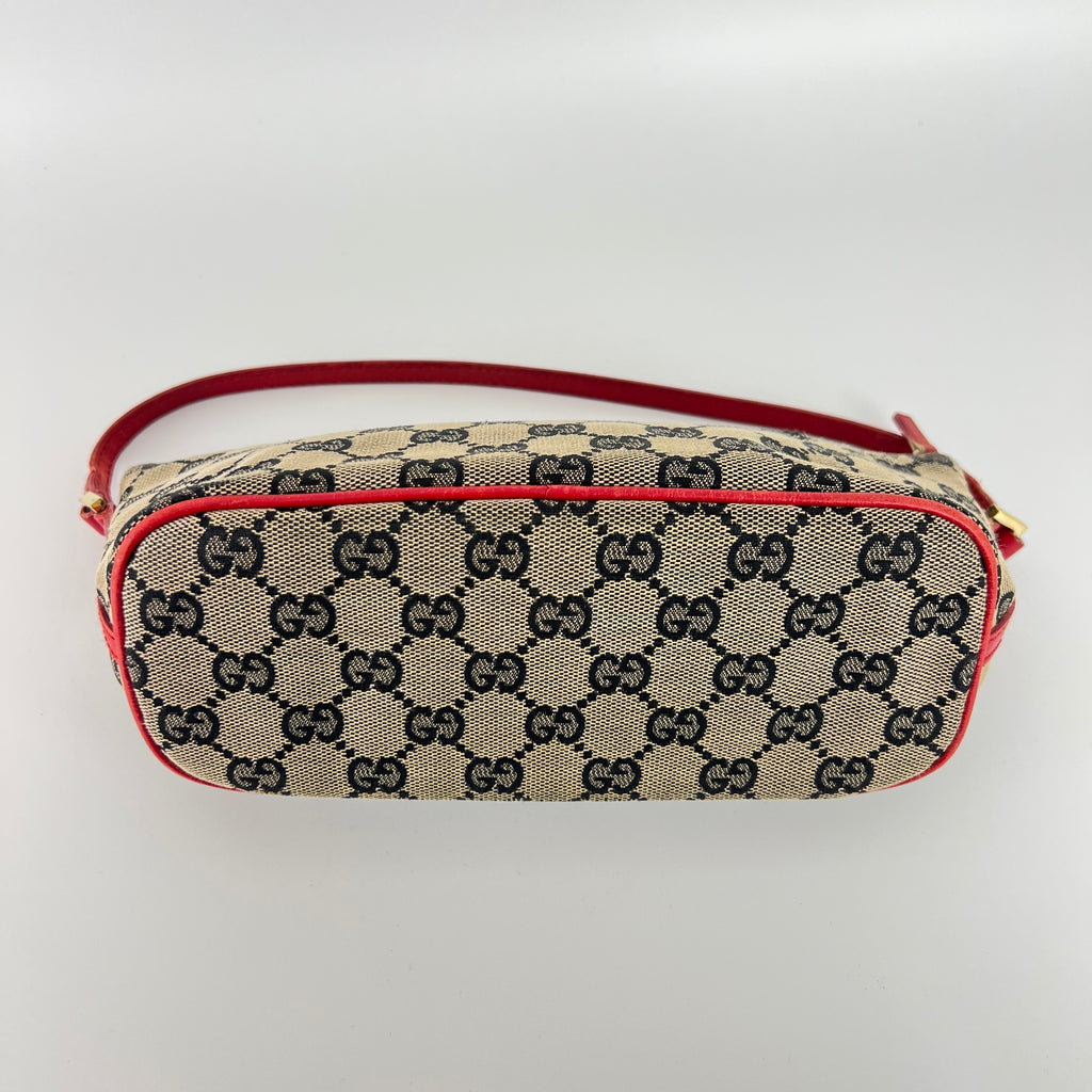 Gucci | Tom Ford Era Boat Pochette GG Monogram Beige Canvas Red Leather Bag