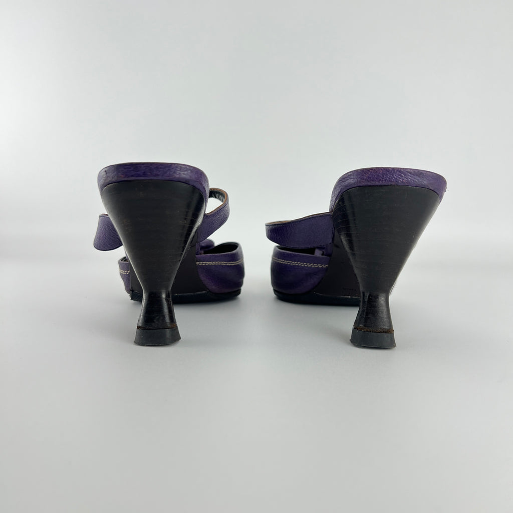 Prada | Archival Pointed Toe Purple Vintage Mid Heel Flower Mules (37)