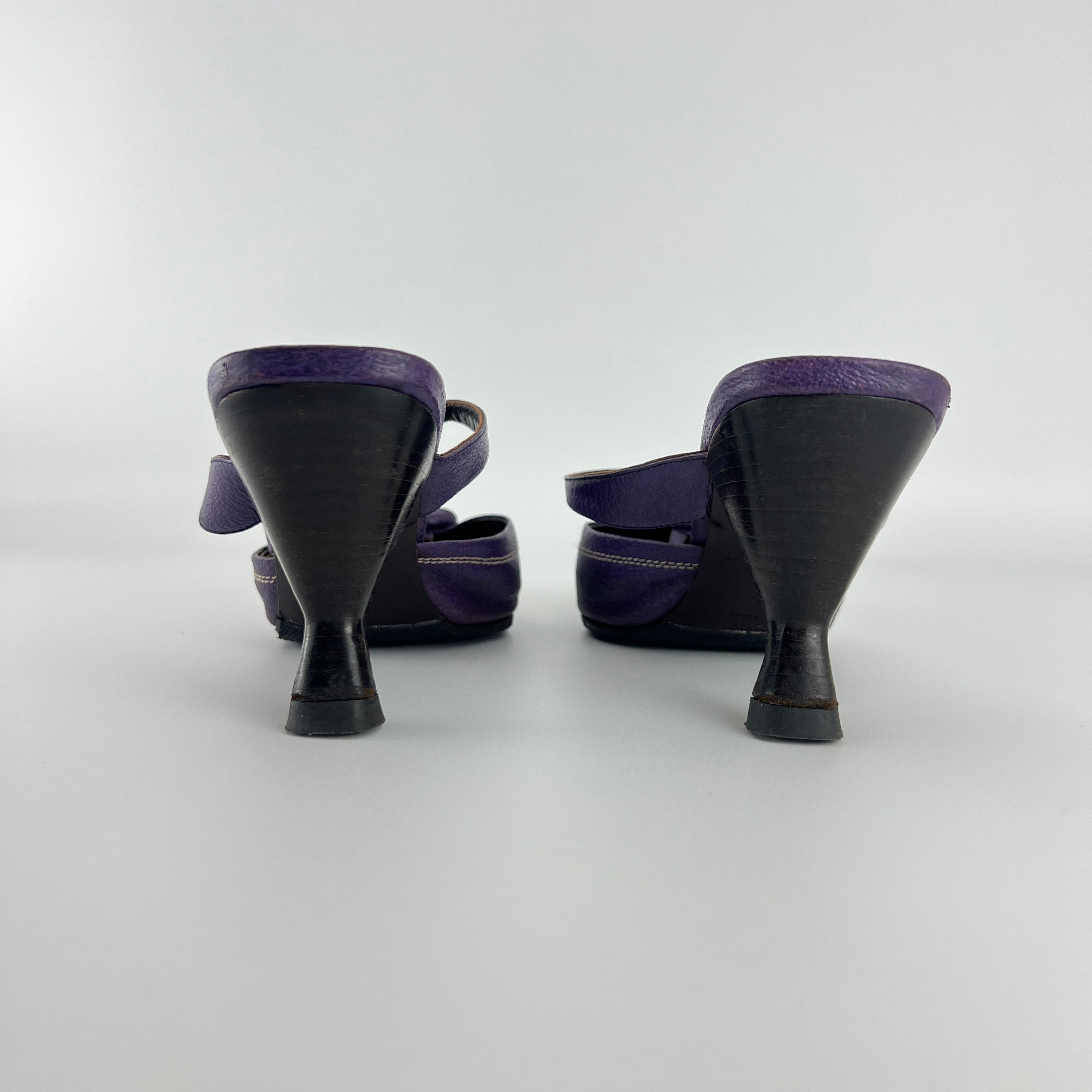 Prada | Archival Pointed Toe Purple Vintage Mid Heel Flower Mules (37)