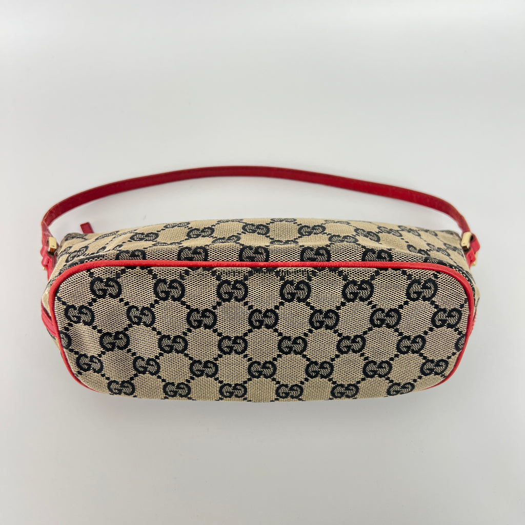 Gucci | Tom Ford Era Boat Pochette GG Monogram Beige Canvas Red Leather Bag