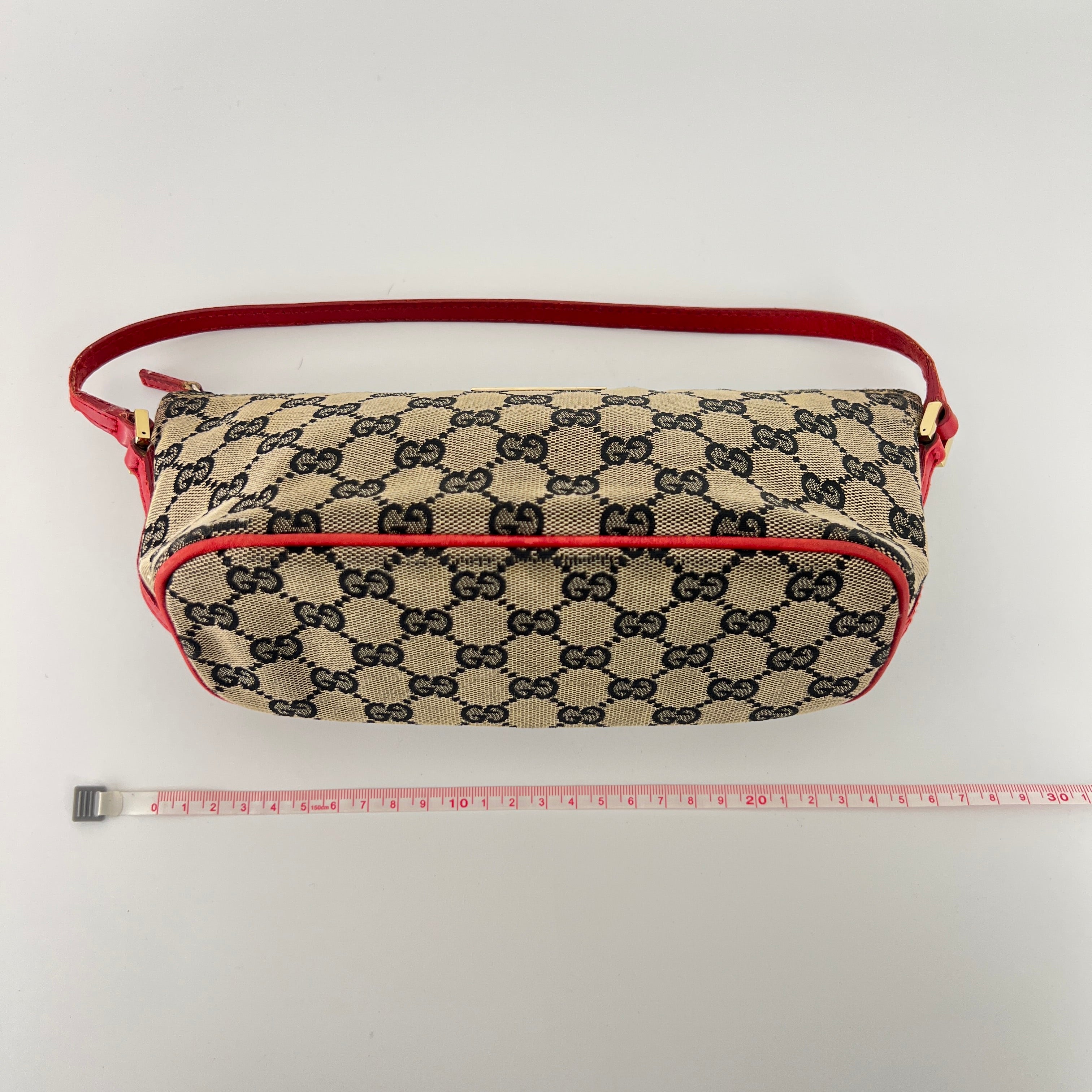 Gucci | Tom Ford Era Boat Pochette GG Monogram Beige Canvas Red Leather Bag