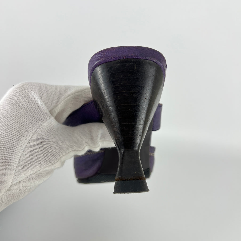Prada | Archival Pointed Toe Purple Vintage Mid Heel Flower Mules (37)