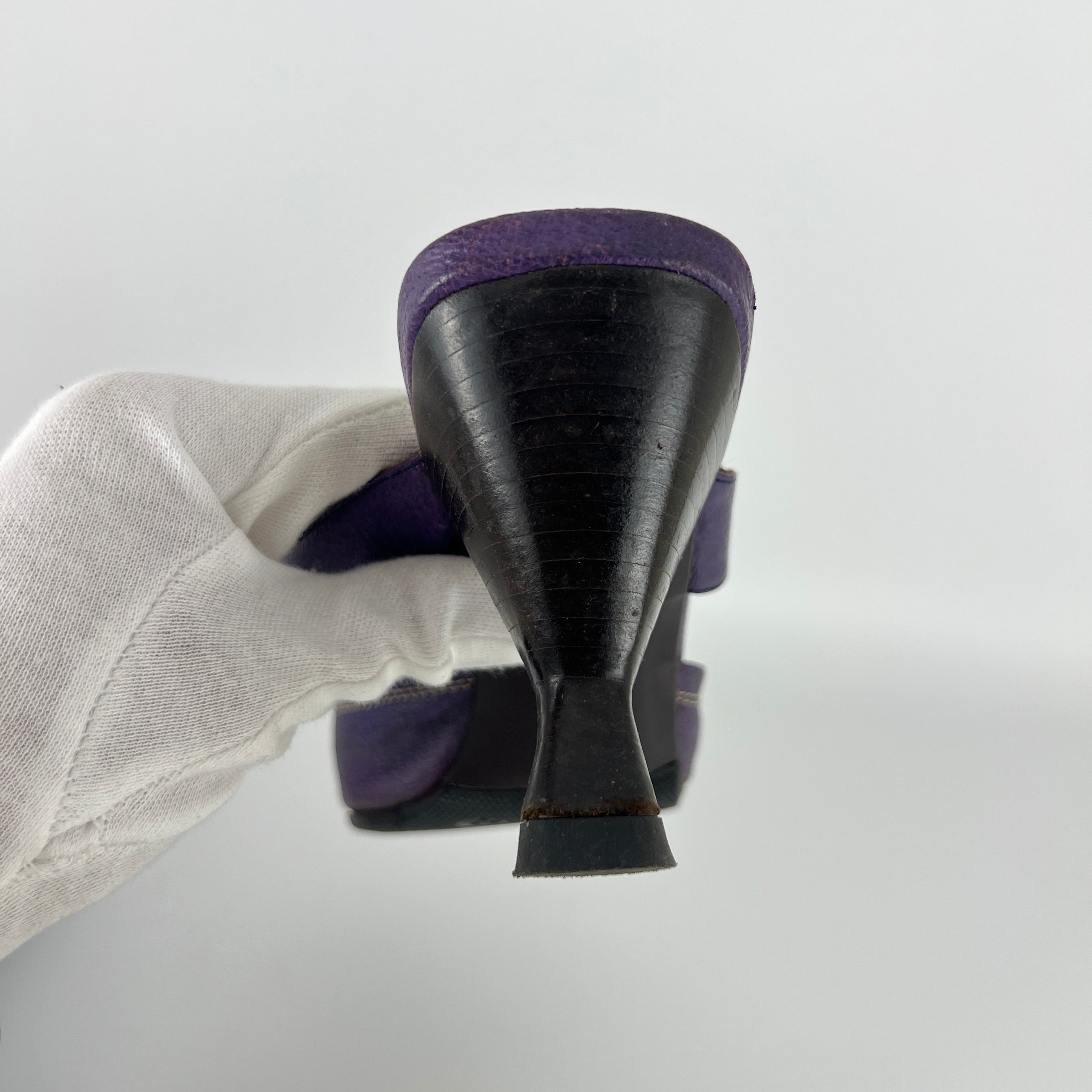Prada | Archival Pointed Toe Purple Vintage Mid Heel Flower Mules (37)