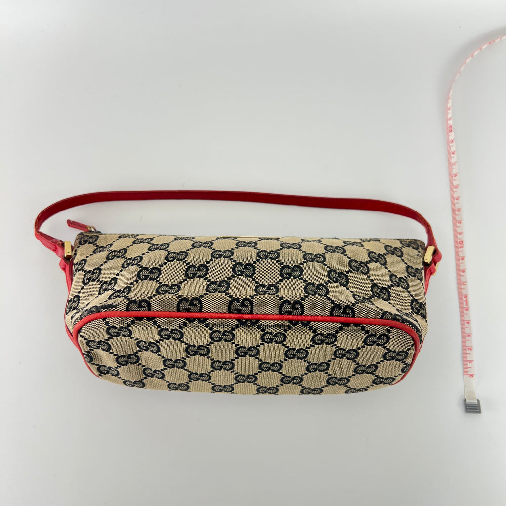 Gucci | Tom Ford Era Boat Pochette GG Monogram Beige Canvas Red Leather Bag
