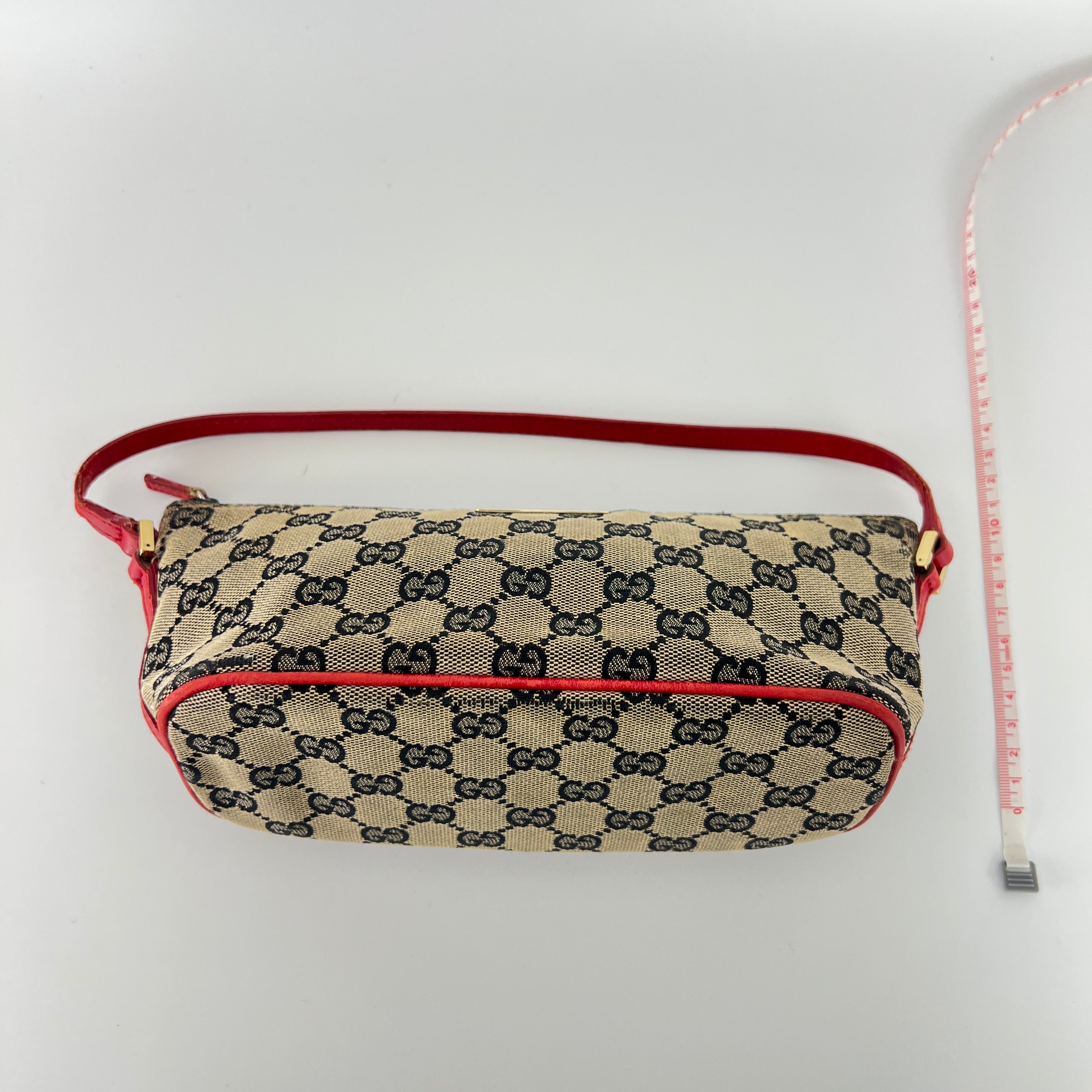 Gucci | Tom Ford Era Boat Pochette GG Monogram Beige Canvas Red Leather Bag