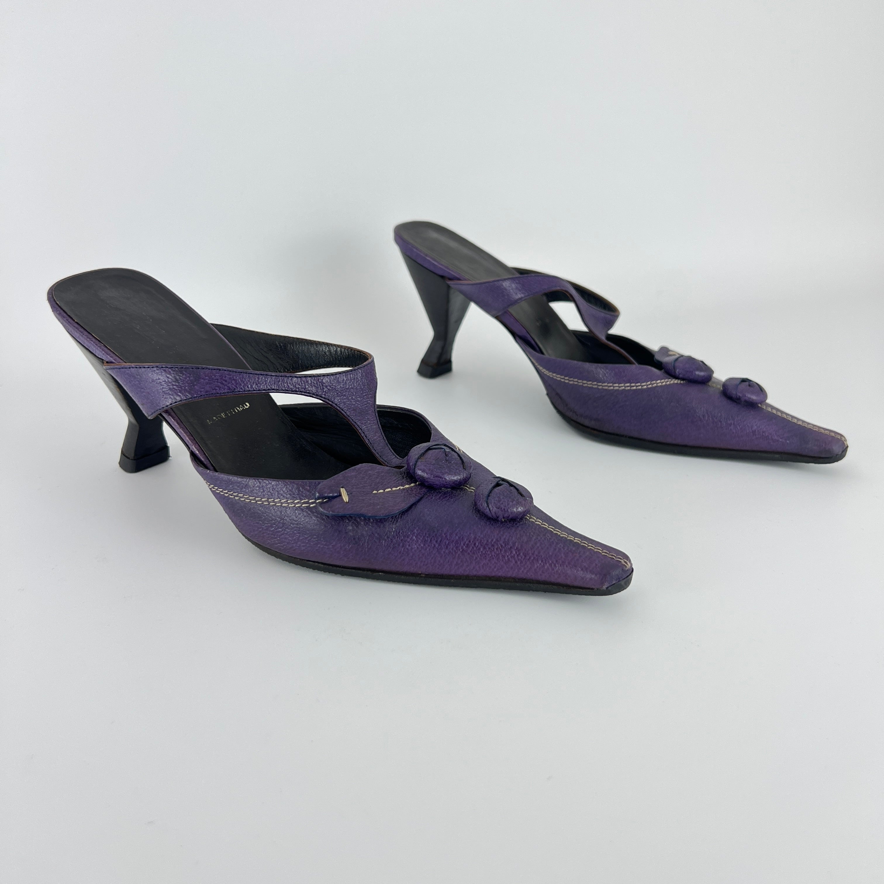 Prada | Archival Pointed Toe Purple Vintage Mid Heel Flower Mules (37)