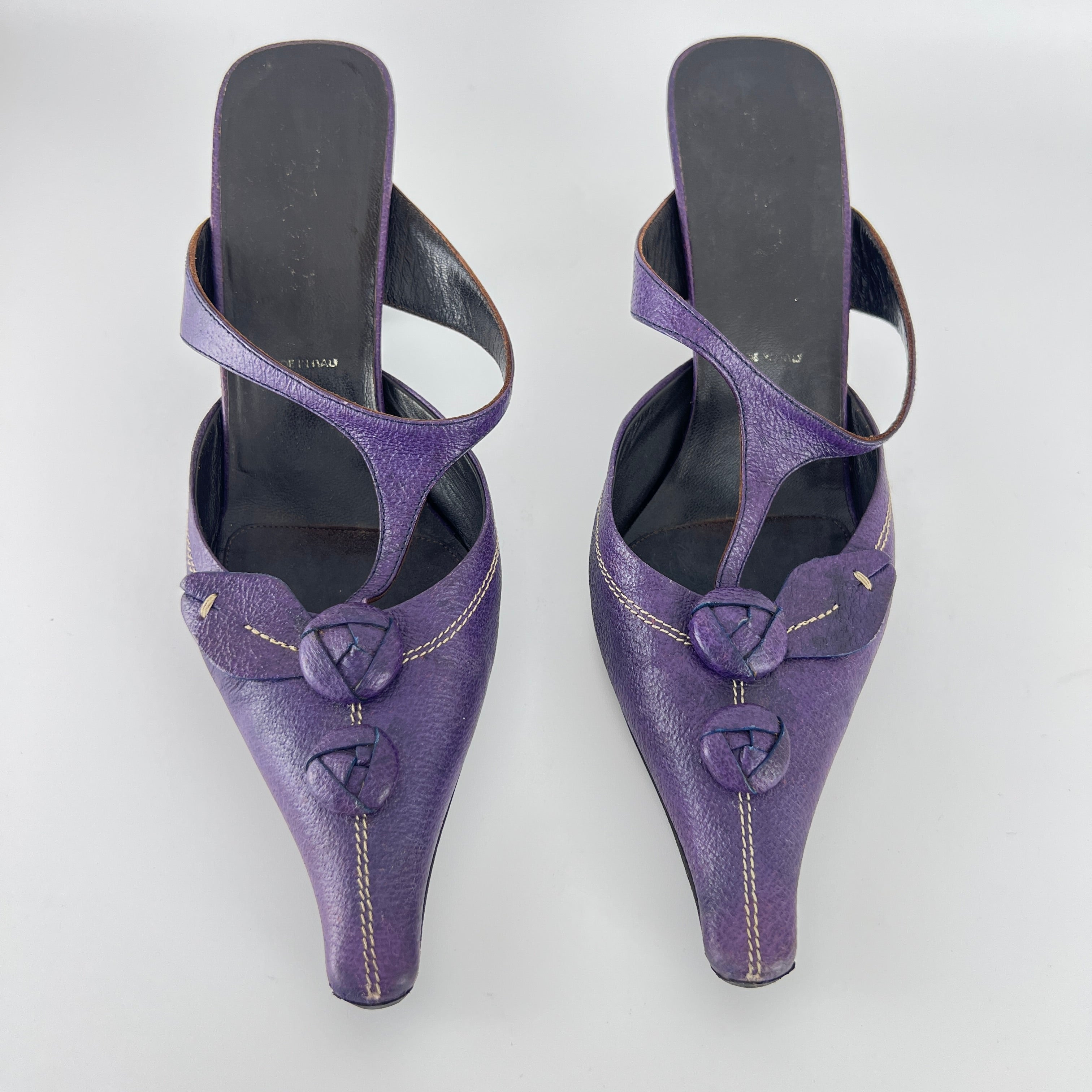 Prada | Archival Pointed Toe Purple Vintage Mid Heel Flower Mules (37)