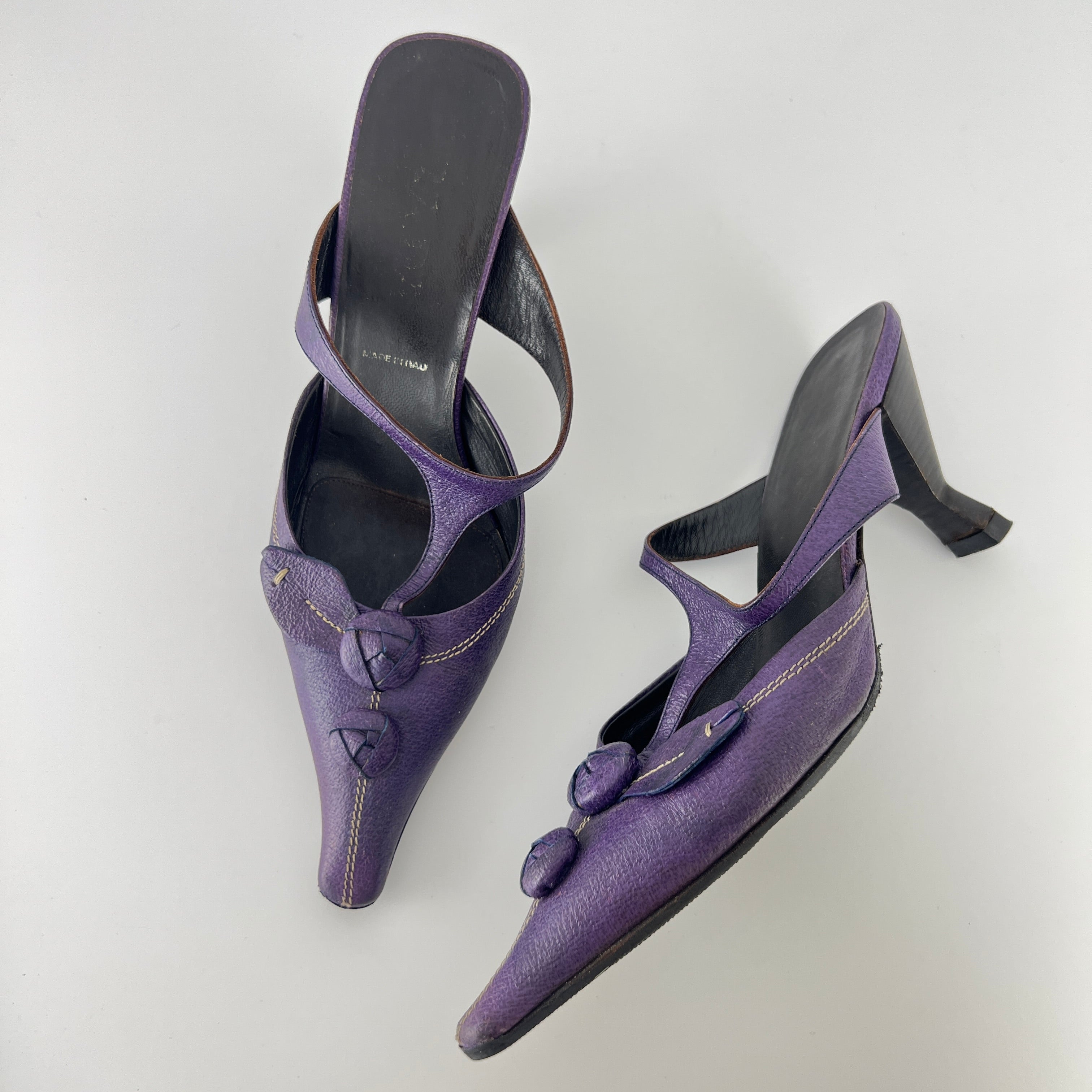 Prada | Archival Pointed Toe Purple Vintage Mid Heel Flower Mules (37)