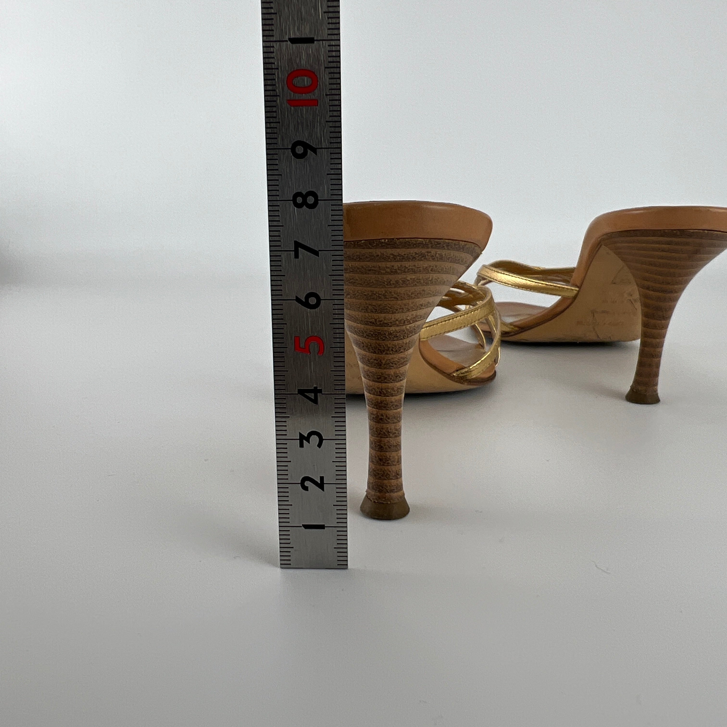 Sergio Rossi | Gold Leather Strappy Cage Sandal Slide Mules (37)