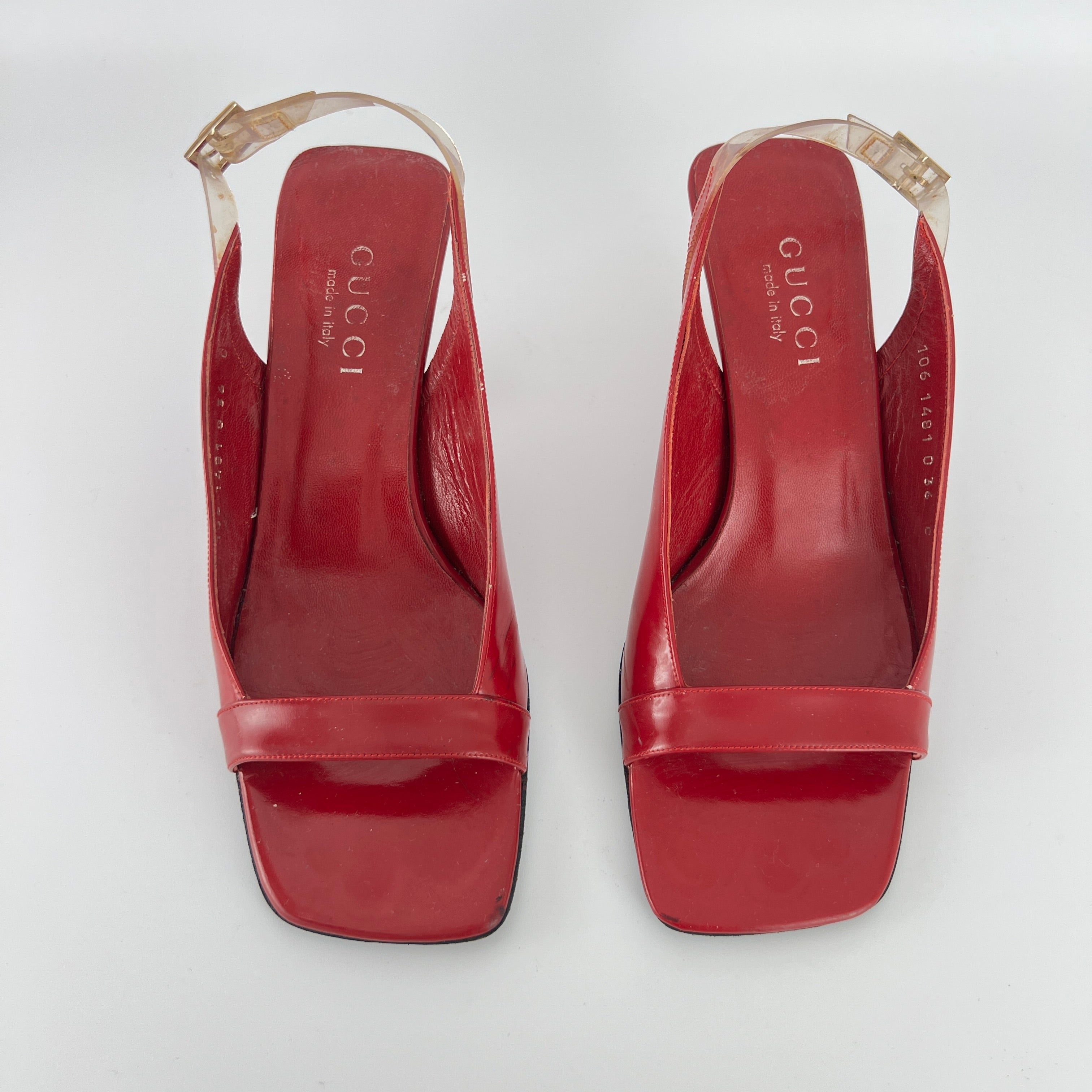 Gucci | Tom Ford Era Red Patent Leather PVC Slingback Sculpted Heel Y2K (36)