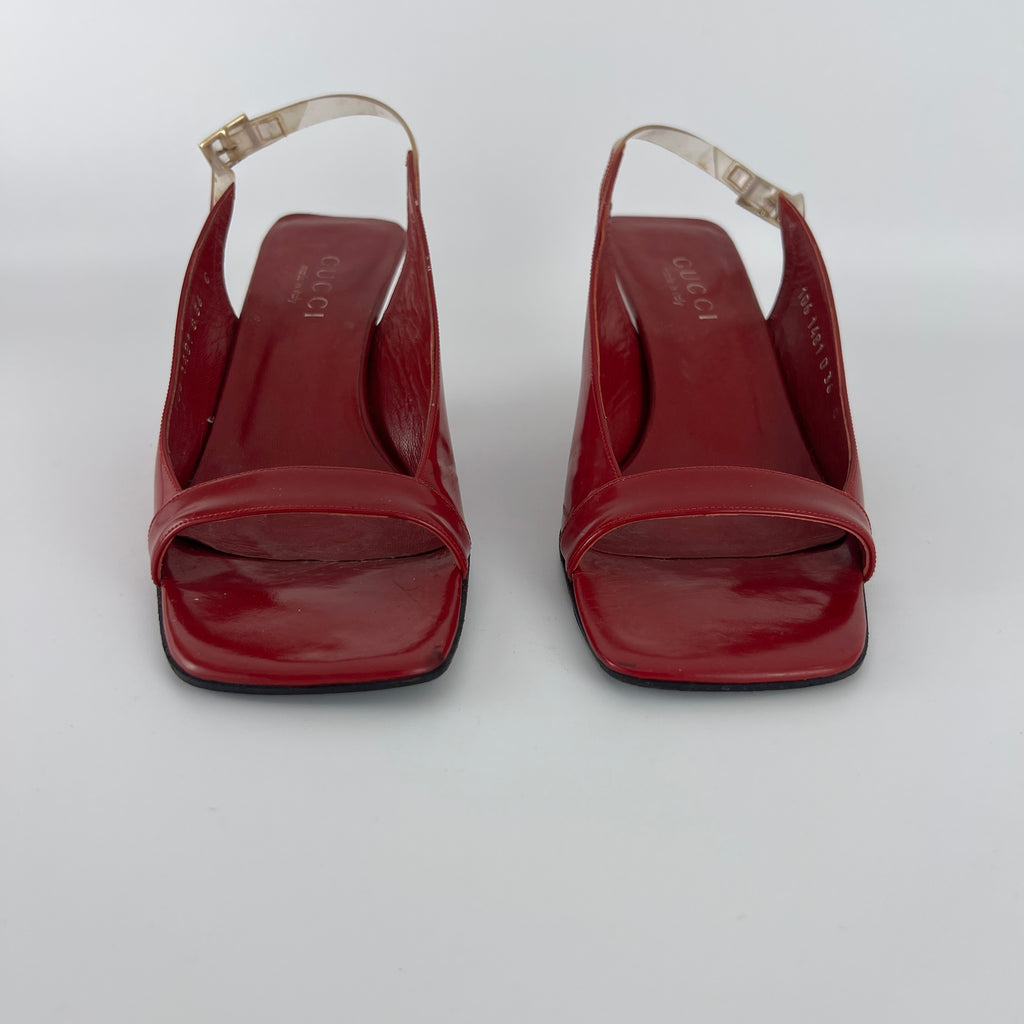 Gucci | Tom Ford Era Red Patent Leather PVC Slingback Sculpted Heel Y2K (36)