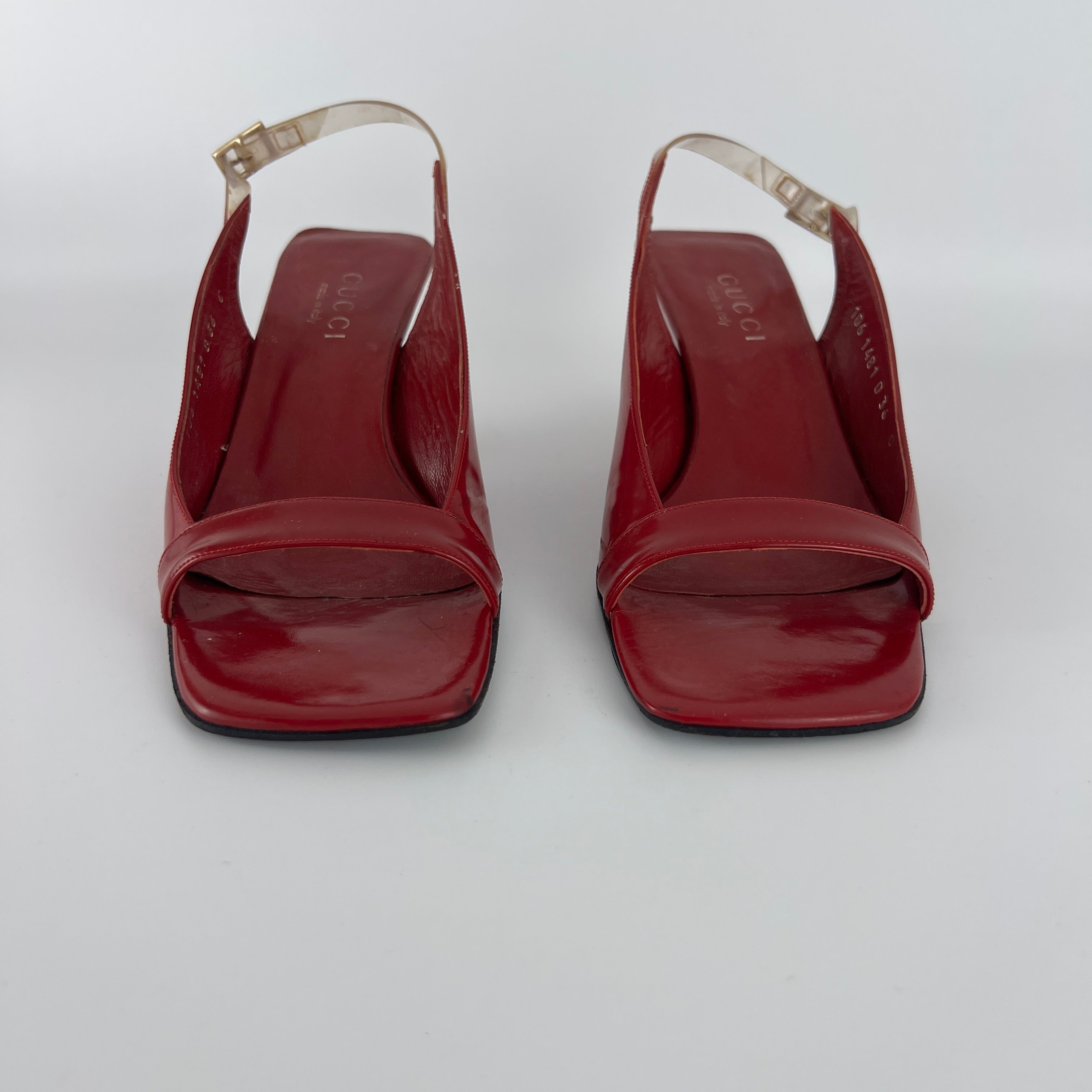 Gucci | Tom Ford Era Red Patent Leather PVC Slingback Sculpted Heel Y2K (36)