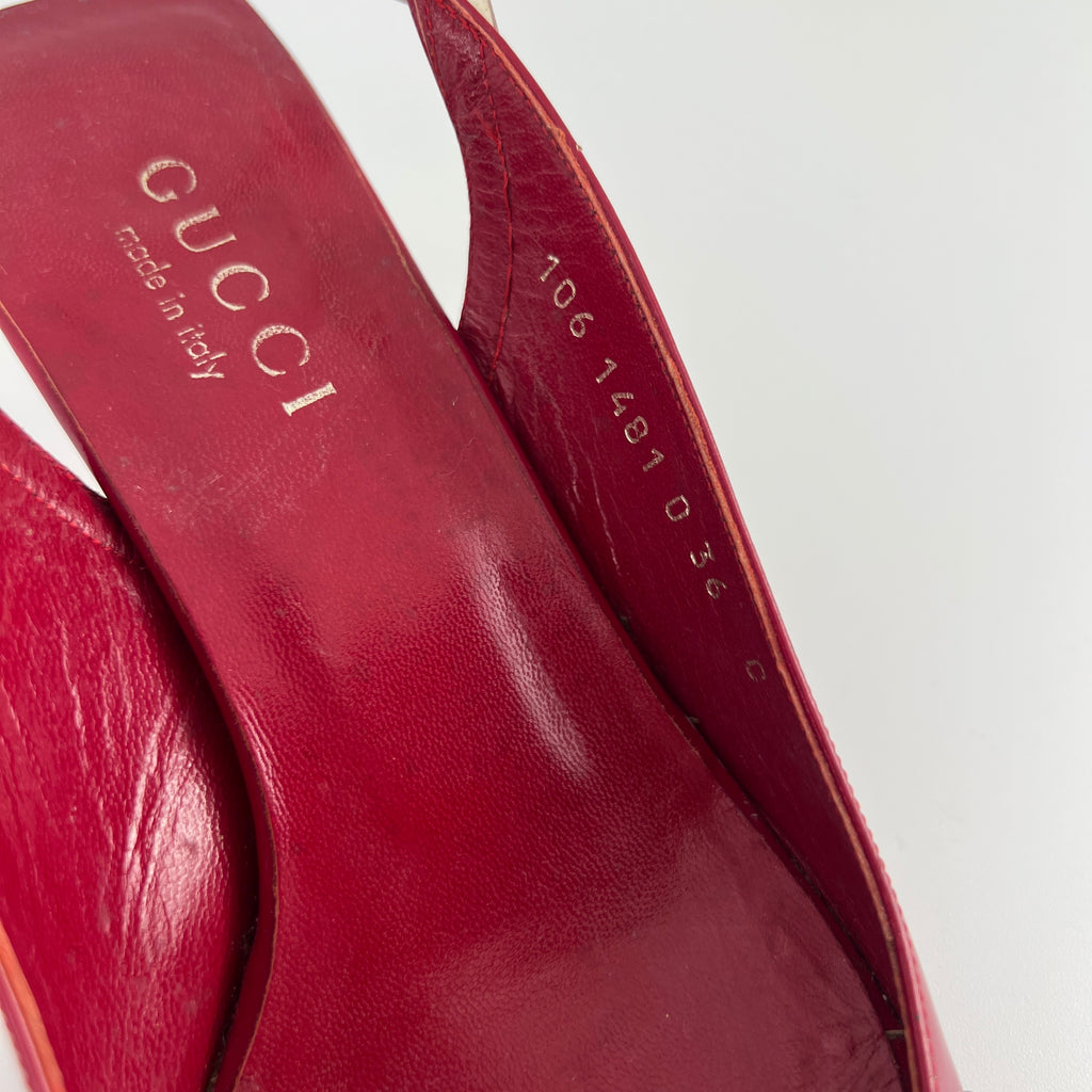 Gucci | Tom Ford Era Red Patent Leather PVC Slingback Sculpted Heel Y2K (36)