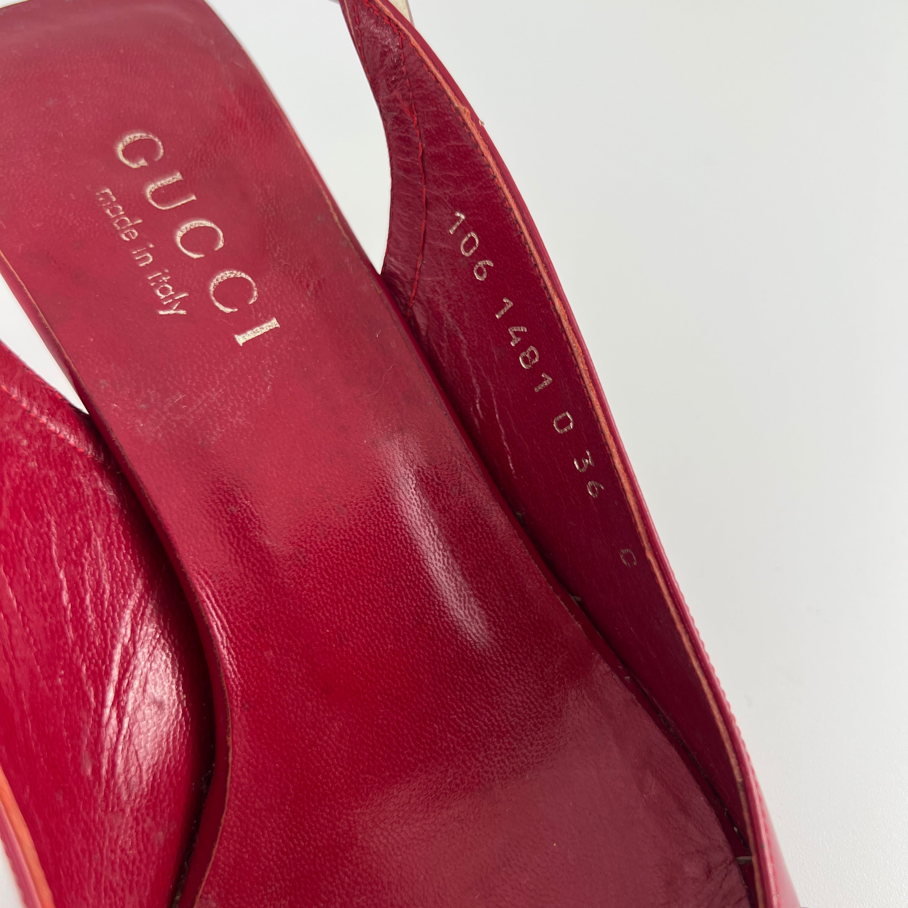 Gucci | Tom Ford Era Red Patent Leather PVC Slingback Sculpted Heel Y2K (36)