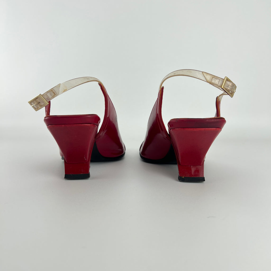 Gucci | Tom Ford Era Red Patent Leather PVC Slingback Sculpted Heel Y2K (36)