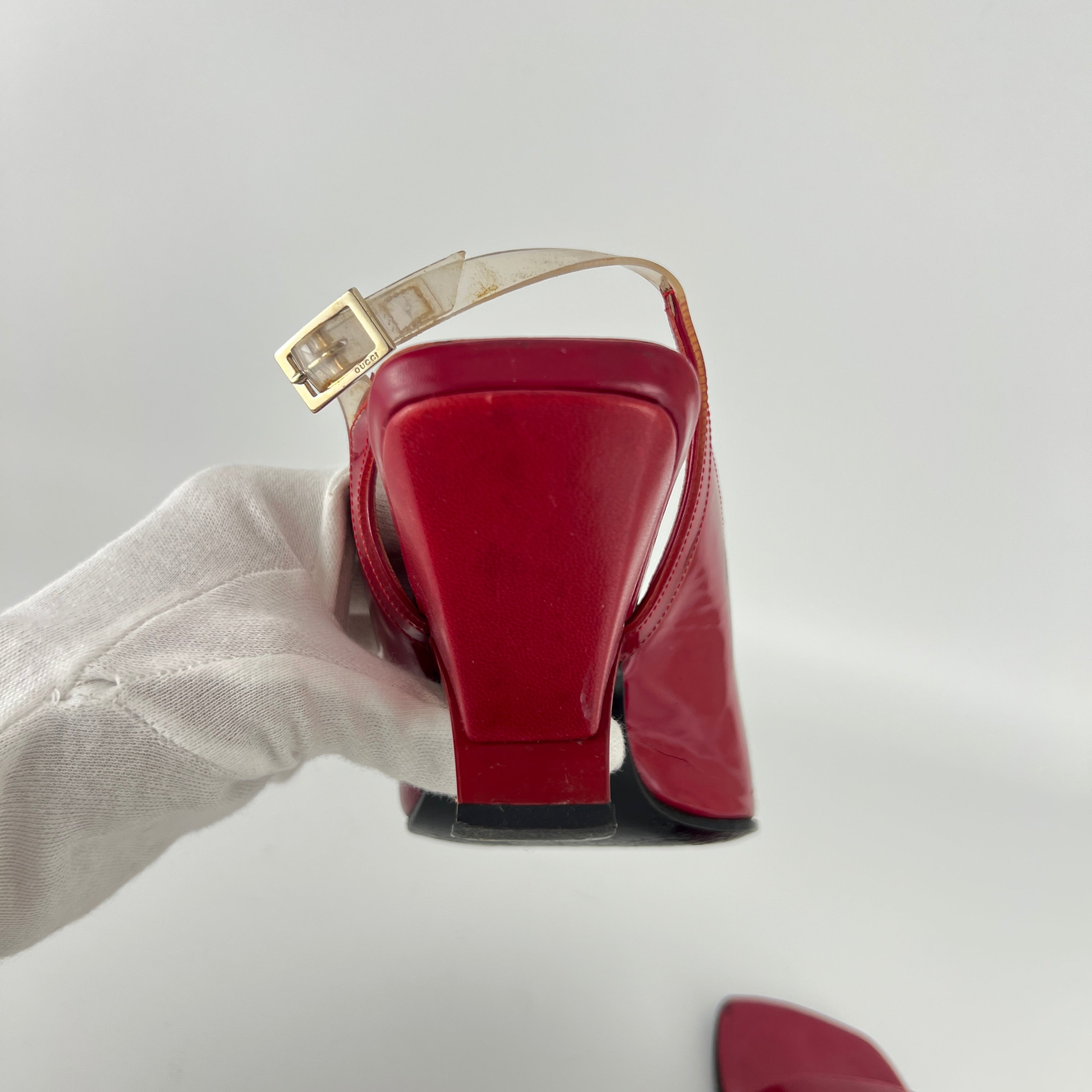 Gucci | Tom Ford Era Red Patent Leather PVC Slingback Sculpted Heel Y2K (36)
