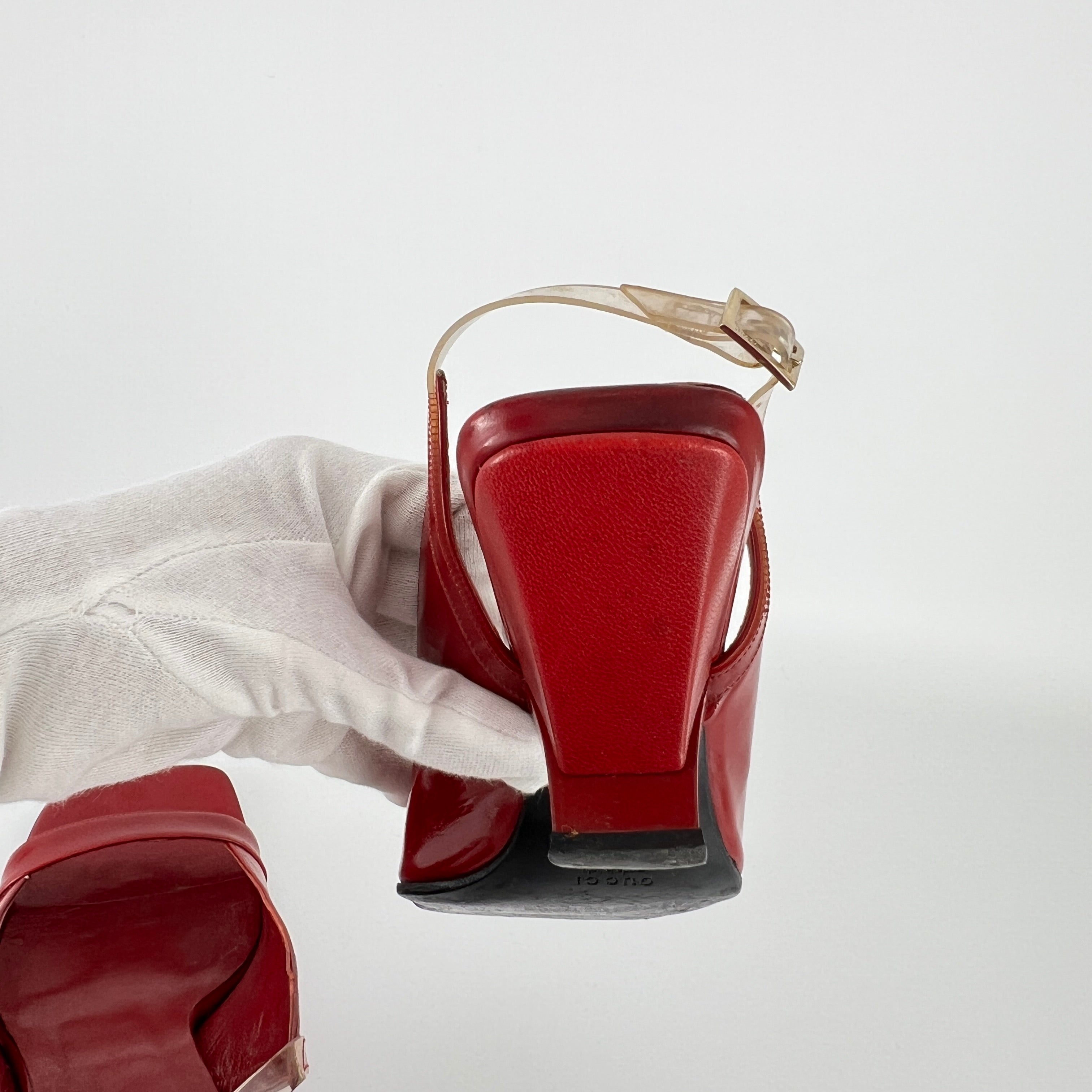 Gucci | Tom Ford Era Red Patent Leather PVC Slingback Sculpted Heel Y2K (36)