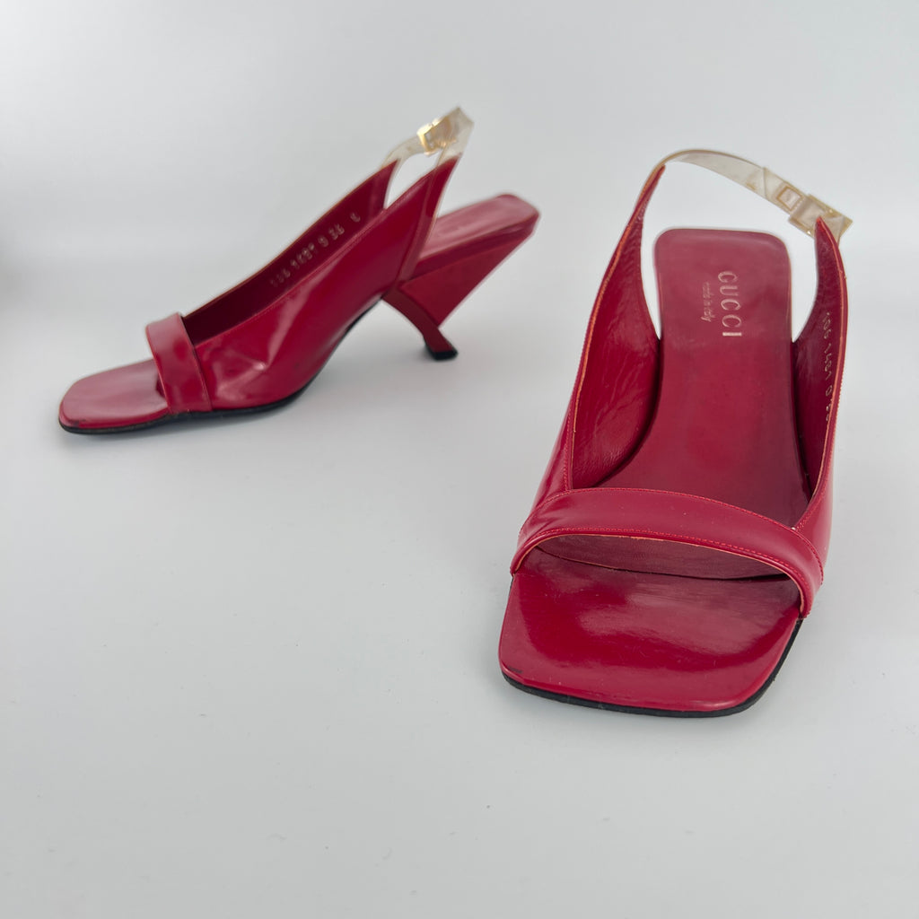 Gucci | Tom Ford Era Red Patent Leather PVC Slingback Sculpted Heel Y2K (36)