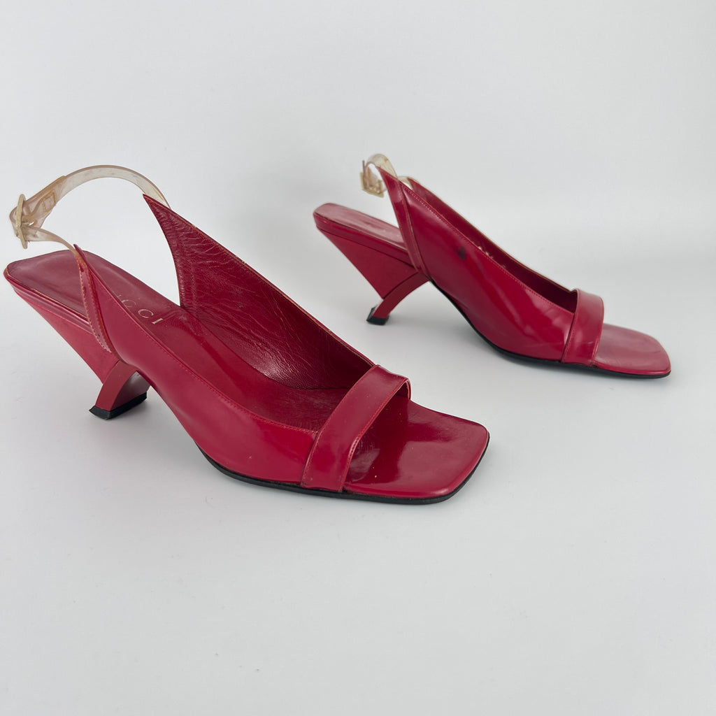 Gucci | Tom Ford Era Red Patent Leather PVC Slingback Sculpted Heel Y2K (36)