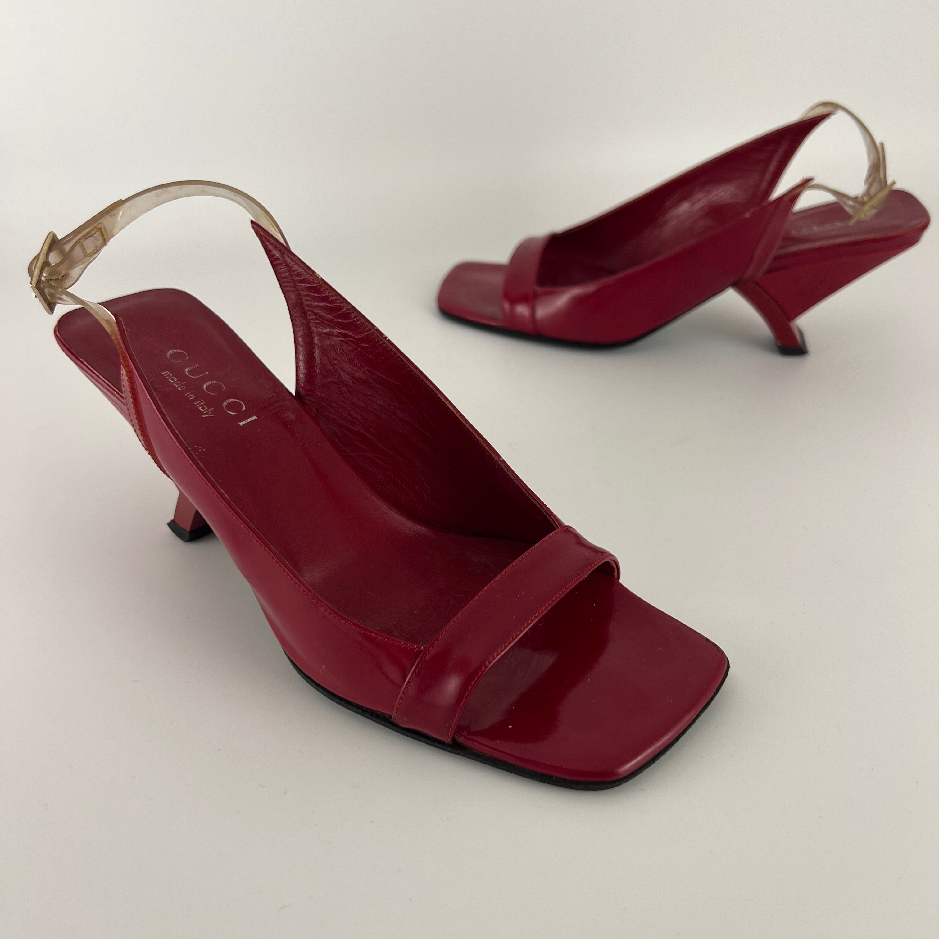 Gucci | Tom Ford Era Red Patent Leather PVC Slingback Sculpted Heel Y2K (36)