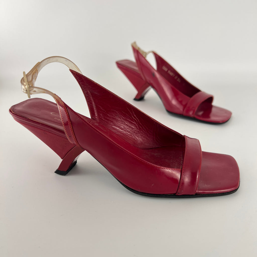 Gucci | Tom Ford Era Red Patent Leather PVC Slingback Sculpted Heel Y2K (36)