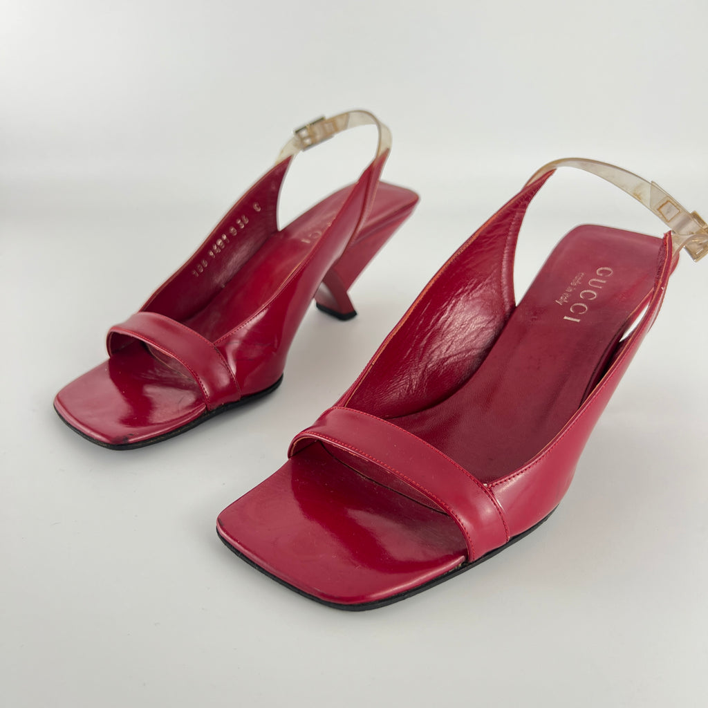 Gucci | Tom Ford Era Red Patent Leather PVC Slingback Sculpted Heel Y2K (36)