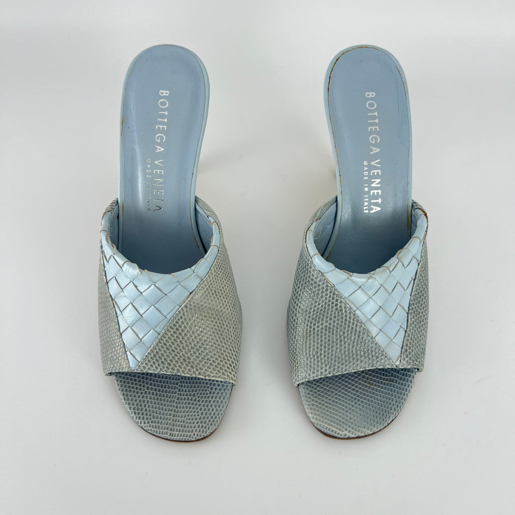 Bottega Veneta | Intrecciato Ice Blue Exotic Leather Slide Sandal Mules (35)
