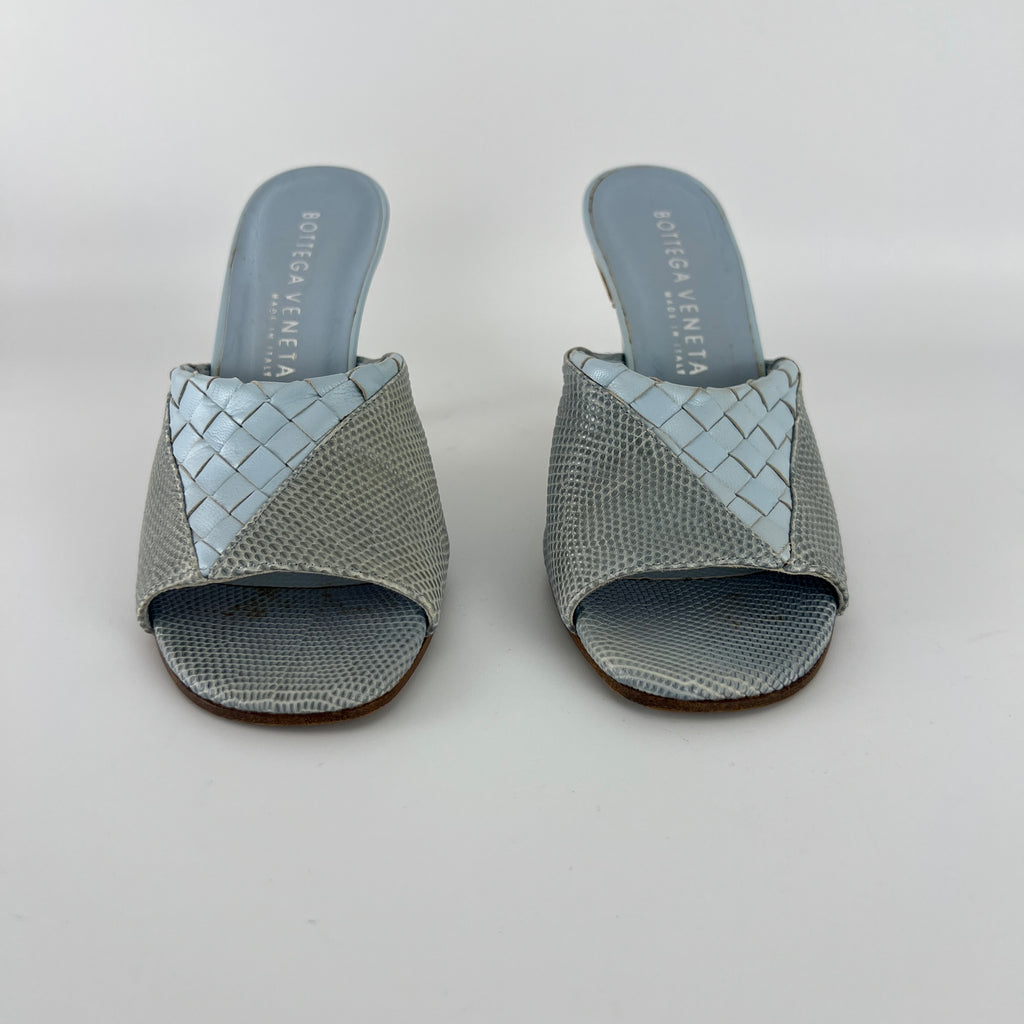 Bottega Veneta | Intrecciato Ice Blue Exotic Leather Slide Sandal Mules (35)