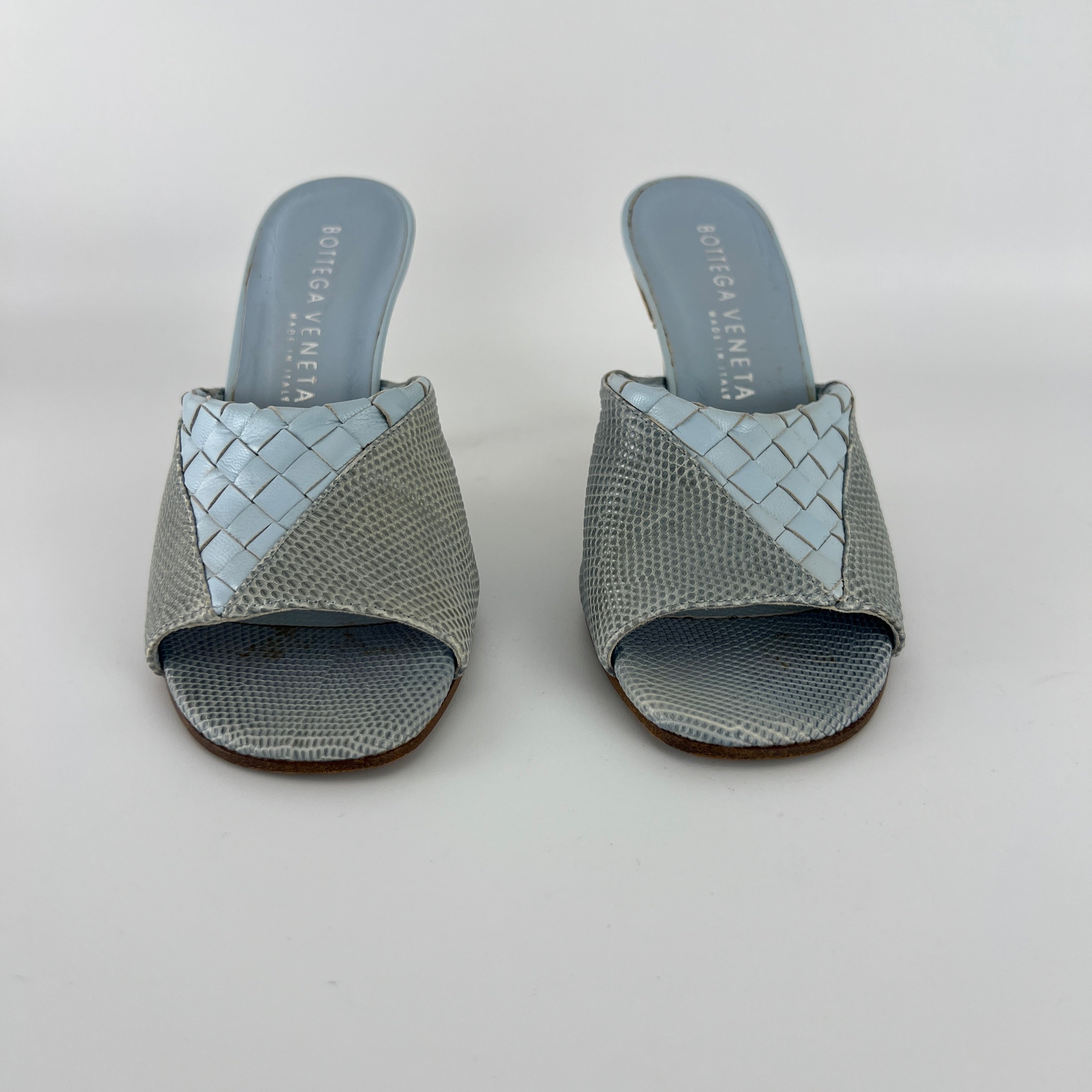 Bottega Veneta | Intrecciato Ice Blue Exotic Leather Slide Sandal Mules (35)