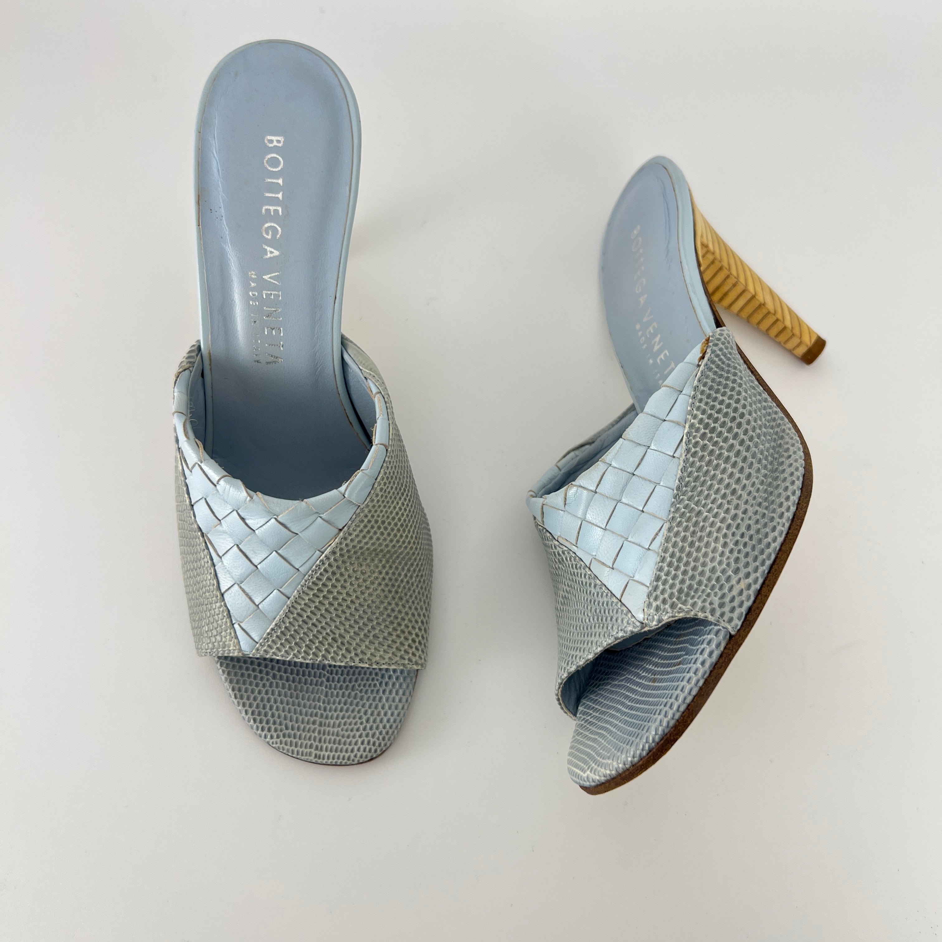 Bottega Veneta | Intrecciato Ice Blue Exotic Leather Slide Sandal Mules (35)