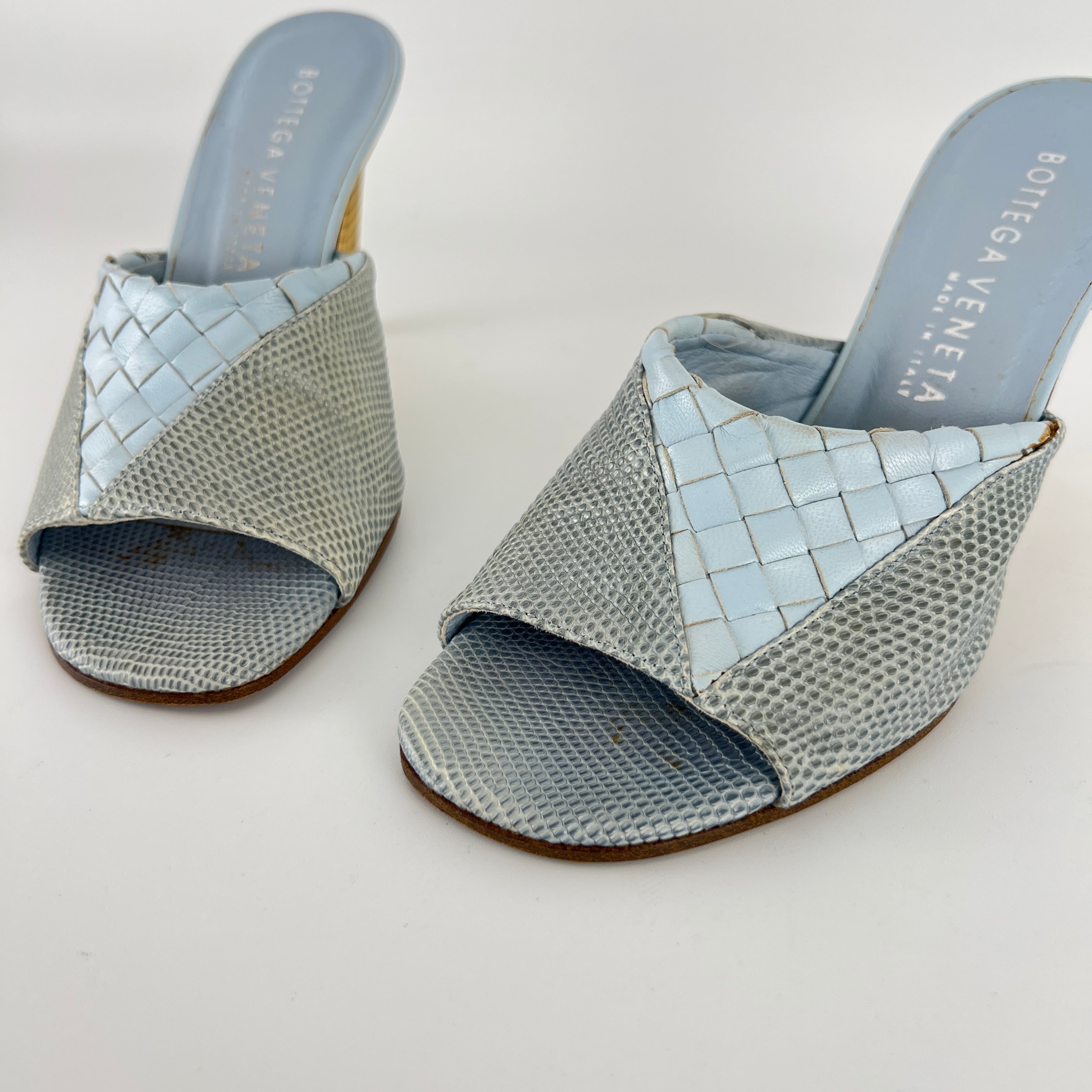 Bottega Veneta | Intrecciato Ice Blue Exotic Leather Slide Sandal Mules (35)
