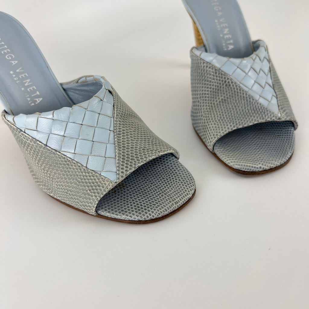 Bottega Veneta | Intrecciato Ice Blue Exotic Leather Slide Sandal Mules (35)