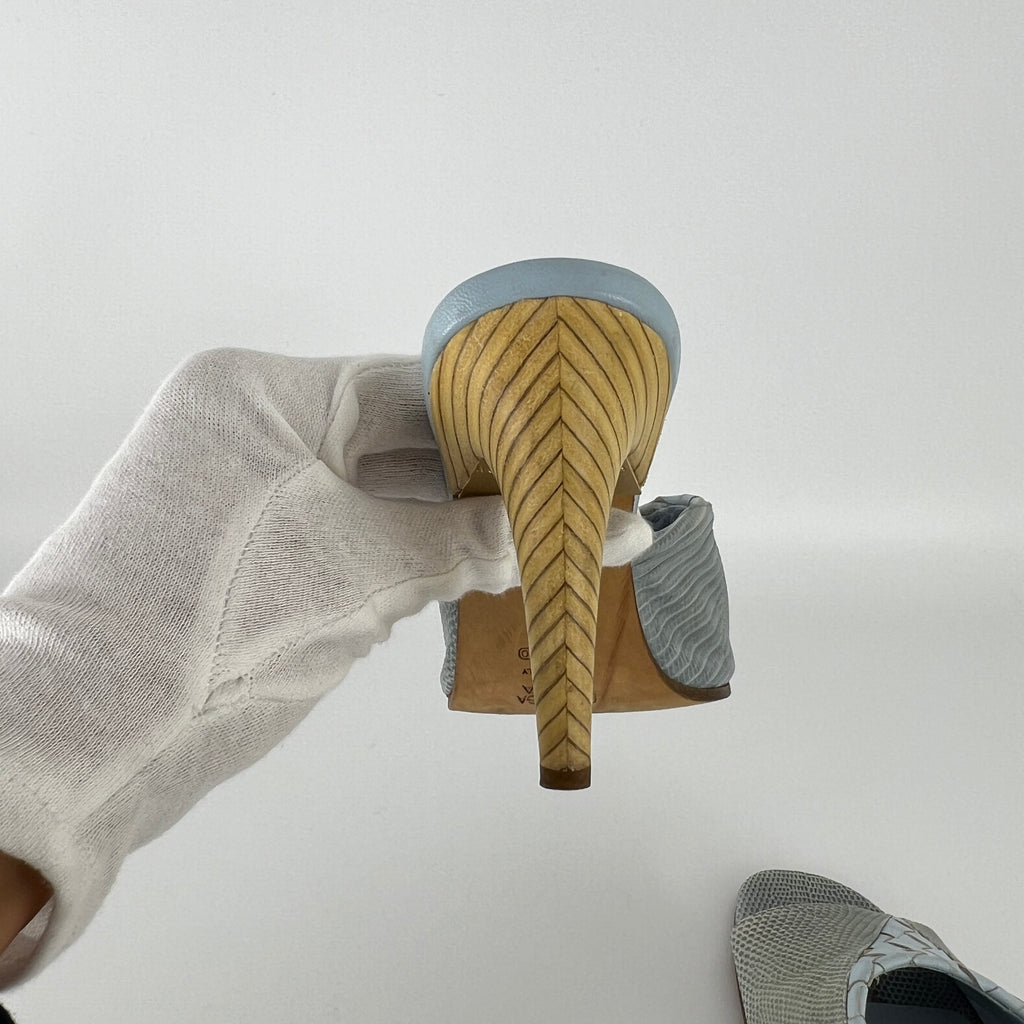 Bottega Veneta | Intrecciato Ice Blue Exotic Leather Slide Sandal Mules (35)