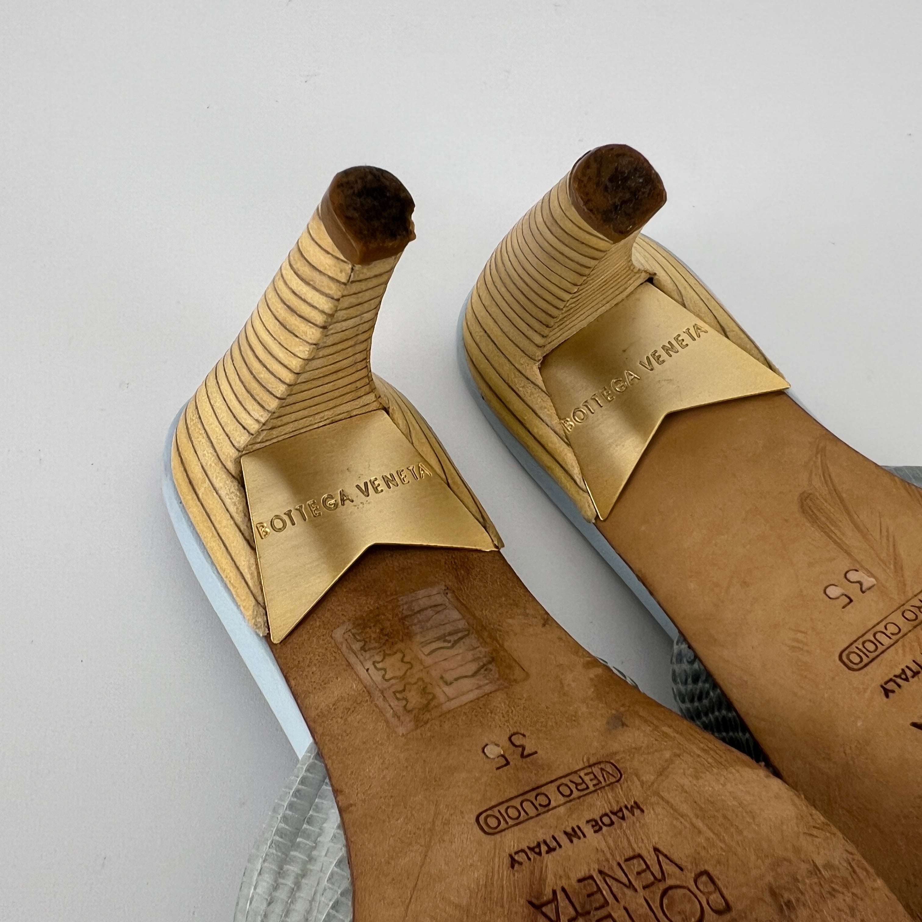 Bottega Veneta | Intrecciato Ice Blue Exotic Leather Slide Sandal Mules (35)