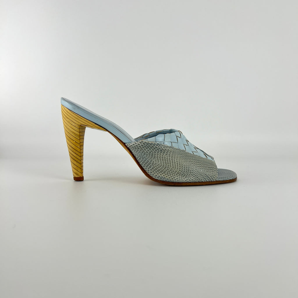 Bottega Veneta | Intrecciato Ice Blue Exotic Leather Slide Sandal Mules (35)