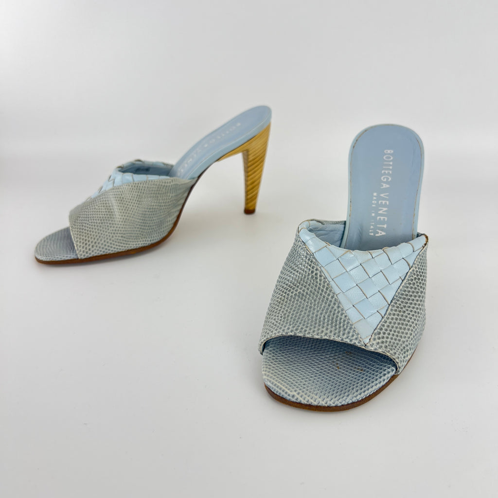 Bottega Veneta | Intrecciato Ice Blue Exotic Leather Slide Sandal Mules (35)