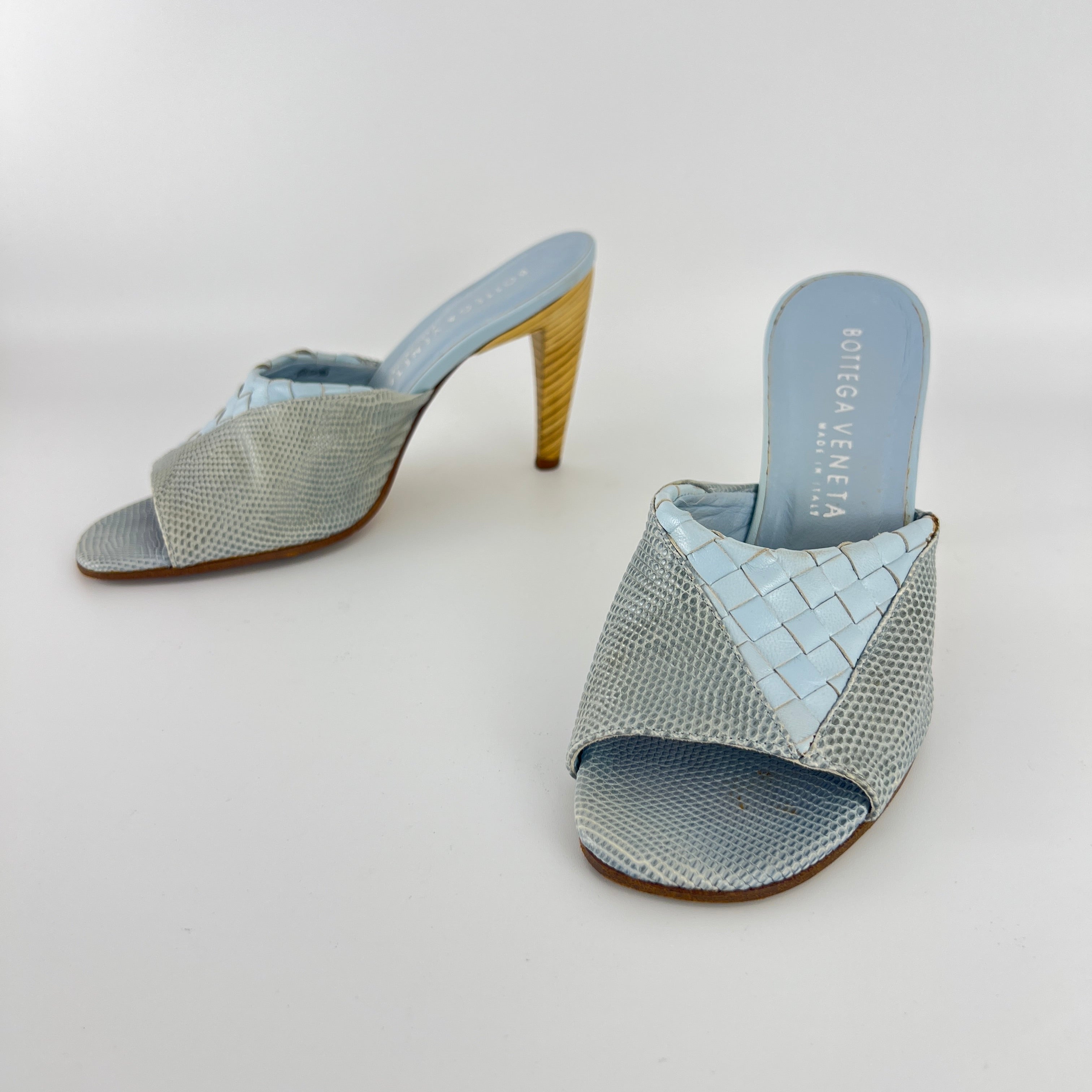 Bottega Veneta | Intrecciato Ice Blue Exotic Leather Slide Sandal Mules (35)