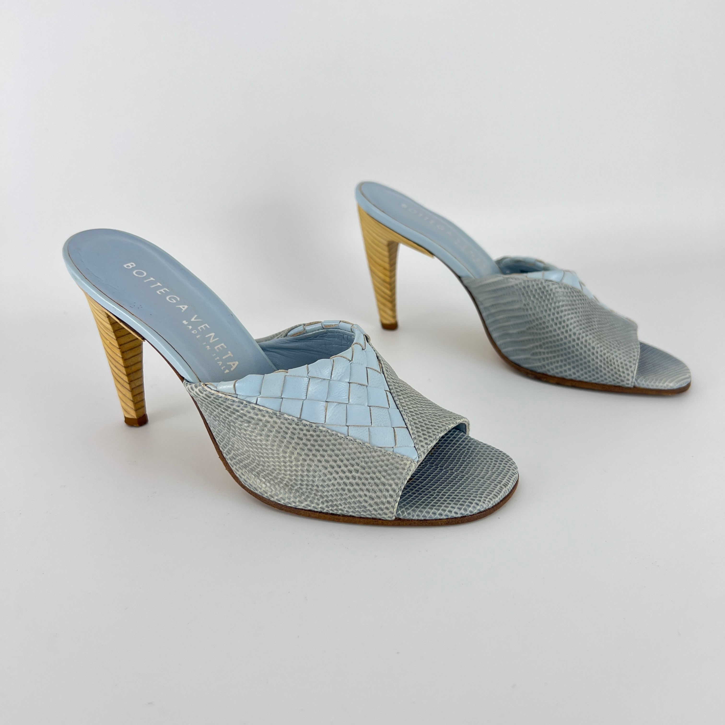 Bottega Veneta | Intrecciato Ice Blue Exotic Leather Slide Sandal Mules (35)