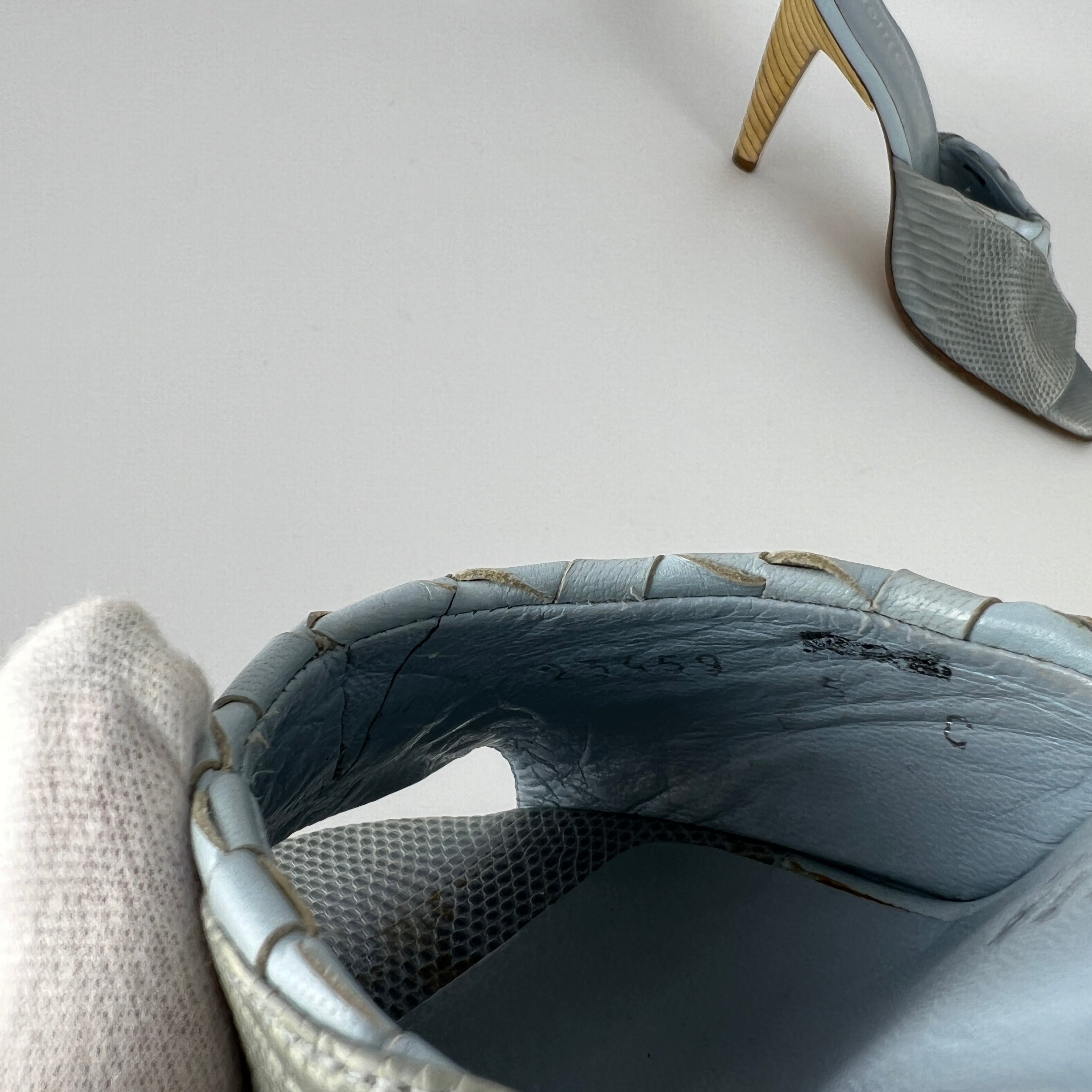 Bottega Veneta | Intrecciato Ice Blue Exotic Leather Slide Sandal Mules (35)
