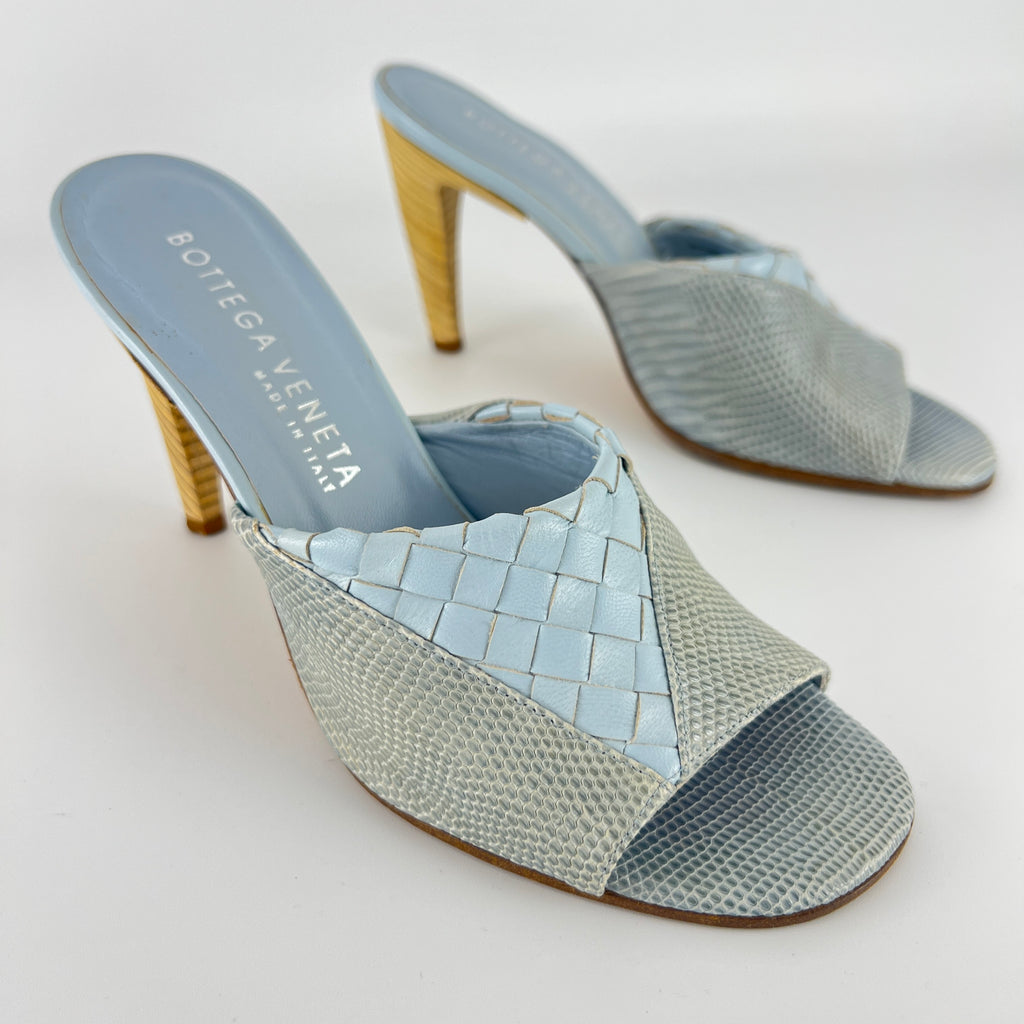 Bottega Veneta | Intrecciato Ice Blue Exotic Leather Slide Sandal Mules (35)